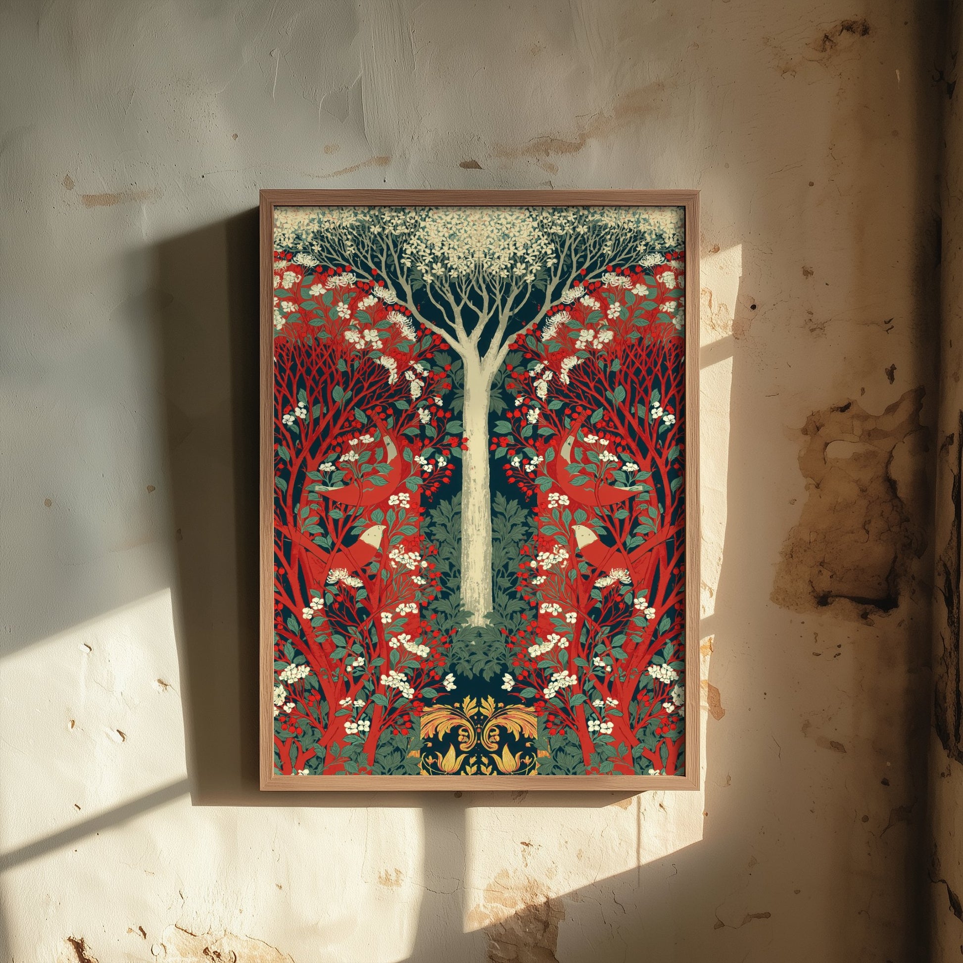 Red White Woodland Tapestry Art Print - Scottish Book of the Woodlands Poster - Arts Crafts Illustration V3 3/3
