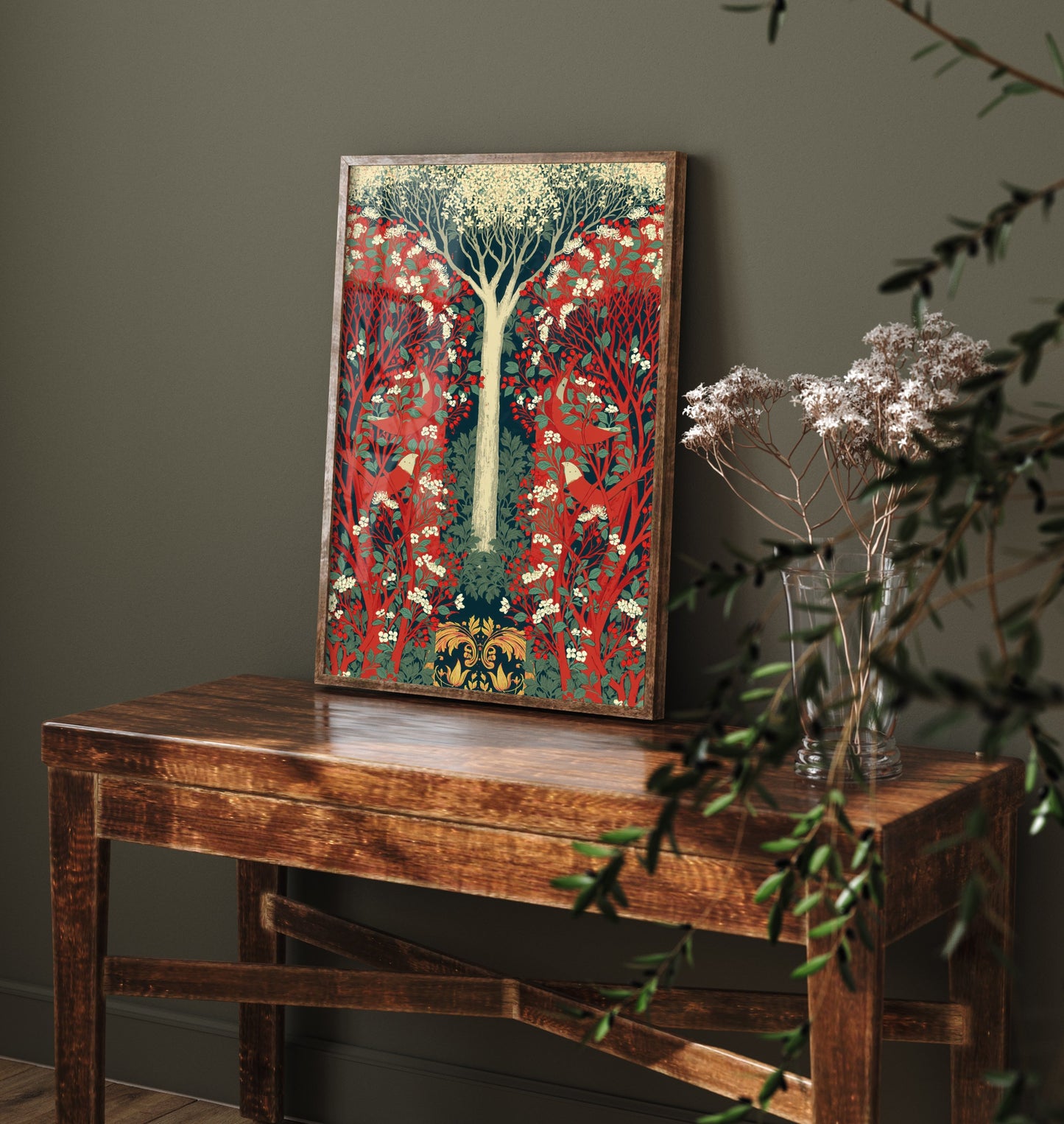 Red White Woodland Tapestry Art Print - Scottish Book of the Woodlands Poster - Arts Crafts Illustration V3 3/3