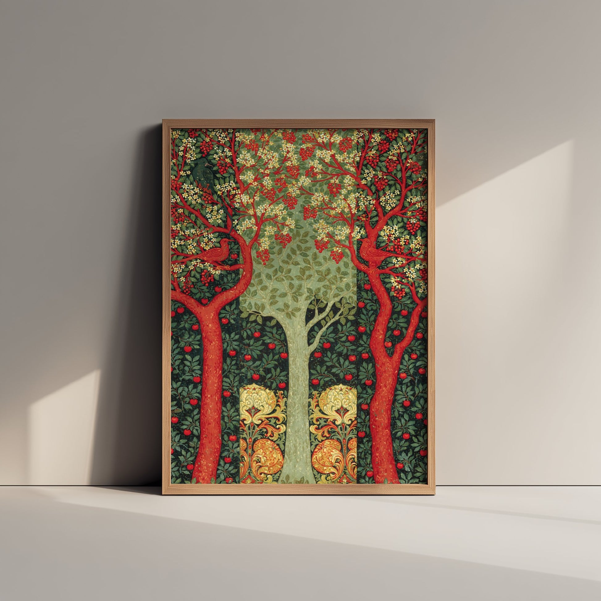 Red Tree Pomegranate Tapestry Art Print - Scottish Book of the Woodlands Poster - Arts Crafts Illustration V4 1/3