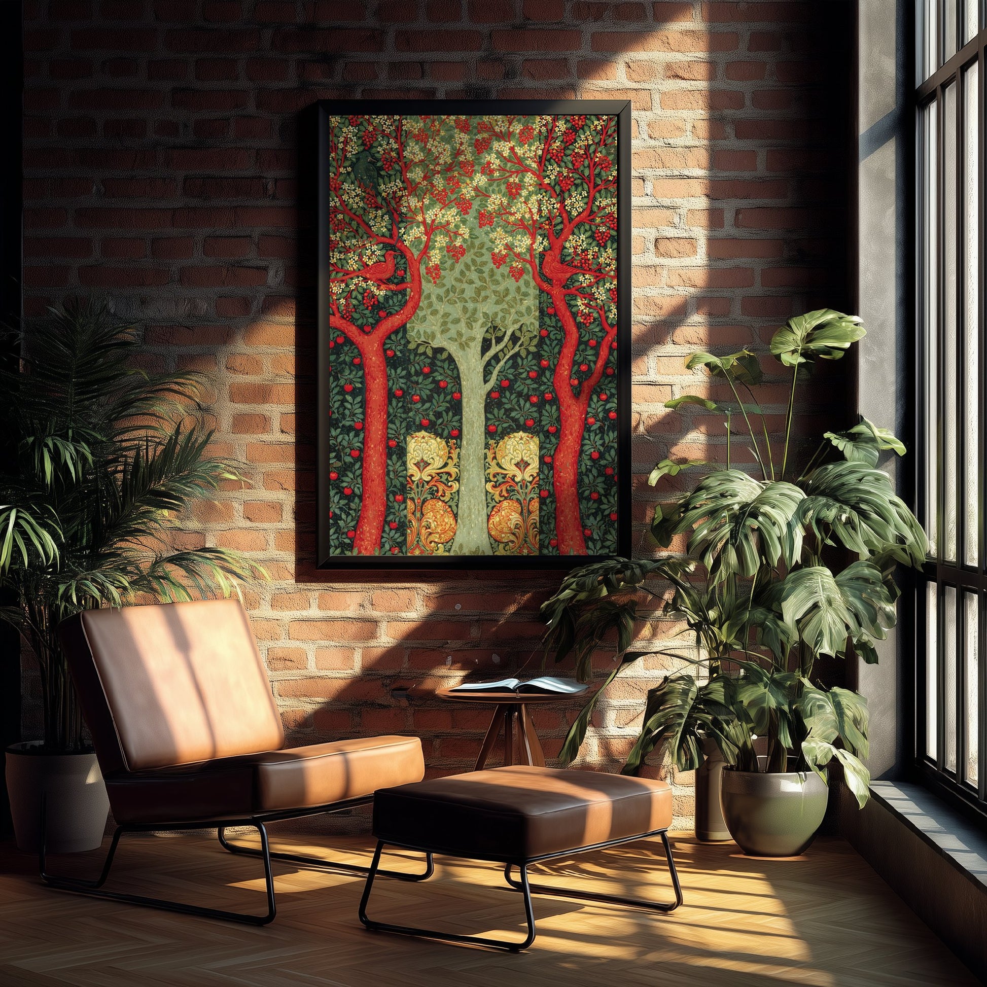 Red Tree Pomegranate Tapestry Art Print - Scottish Book of the Woodlands Poster - Arts Crafts Illustration V4 1/3
