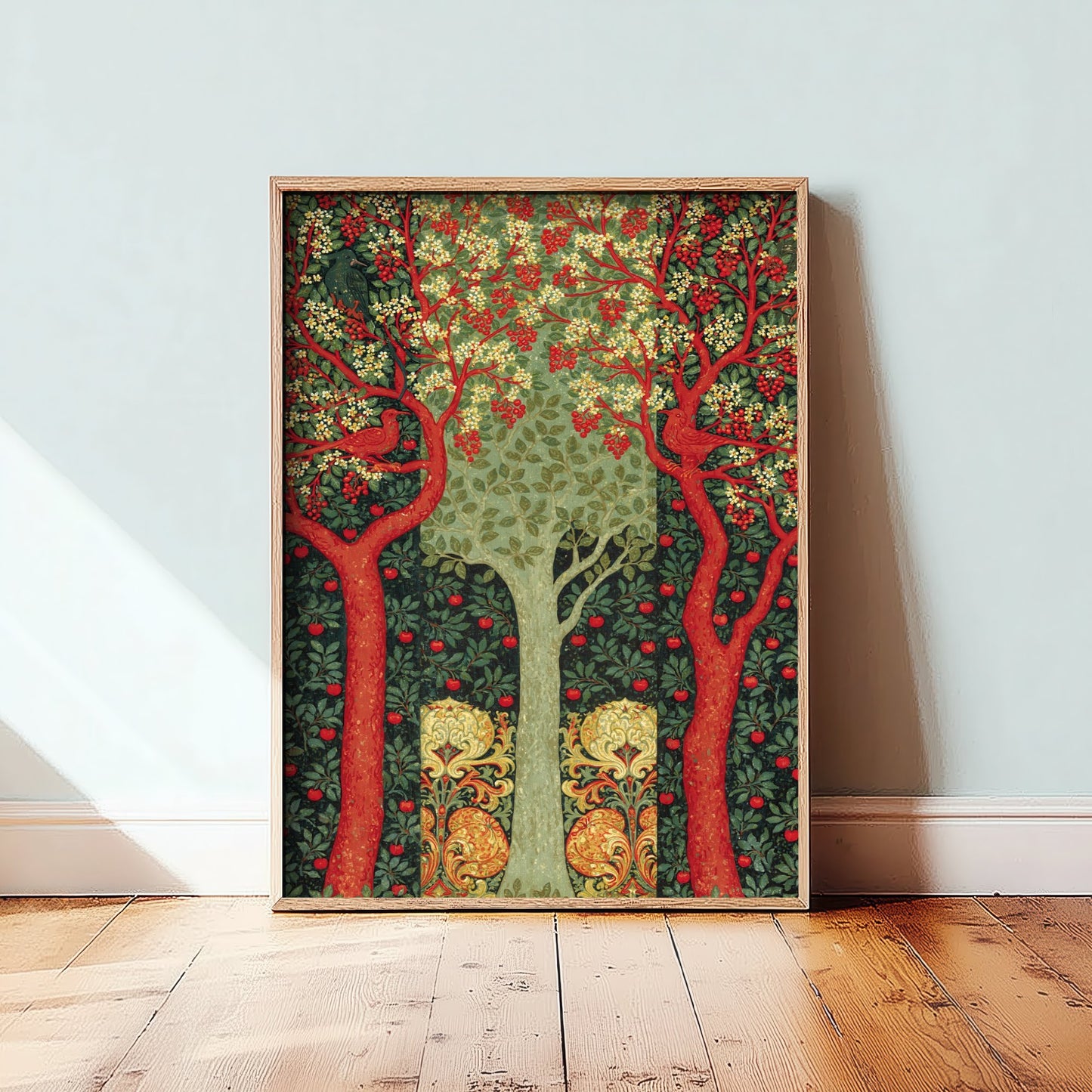 Red Tree Pomegranate Tapestry Art Print - Scottish Book of the Woodlands Poster - Arts Crafts Illustration V4 1/3