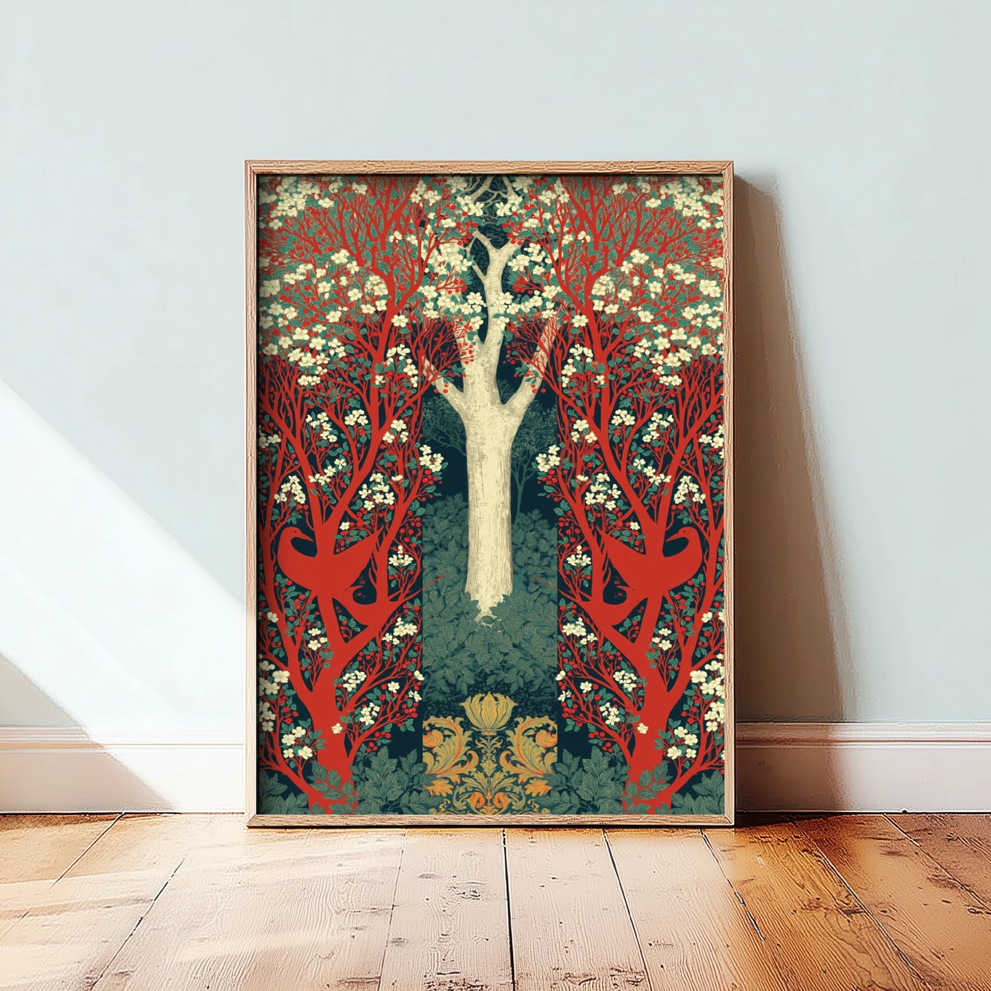 Red Forest Deer Tapestry Art Print - Scottish Book of the Woodlands Poster - Arts Crafts Illustration V4 2/3