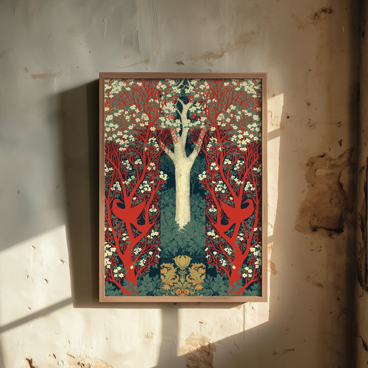 Red Forest Deer Tapestry Art Print - Scottish Book of the Woodlands Poster - Arts Crafts Illustration V4 2/3