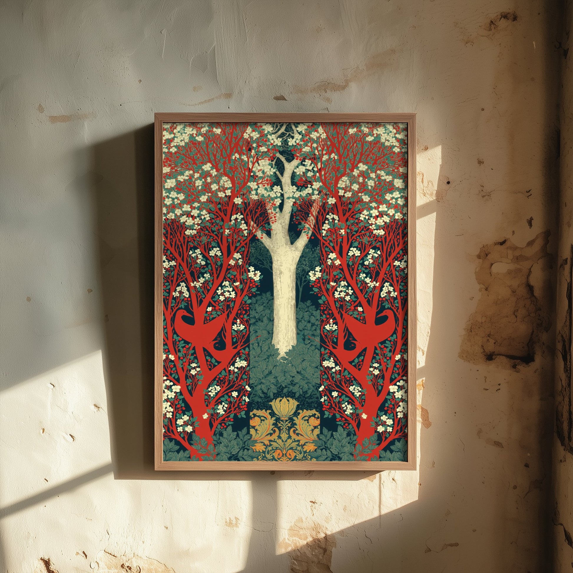 Red Forest Deer Tapestry Art Print - Scottish Book of the Woodlands Poster - Arts Crafts Illustration V4 2/3