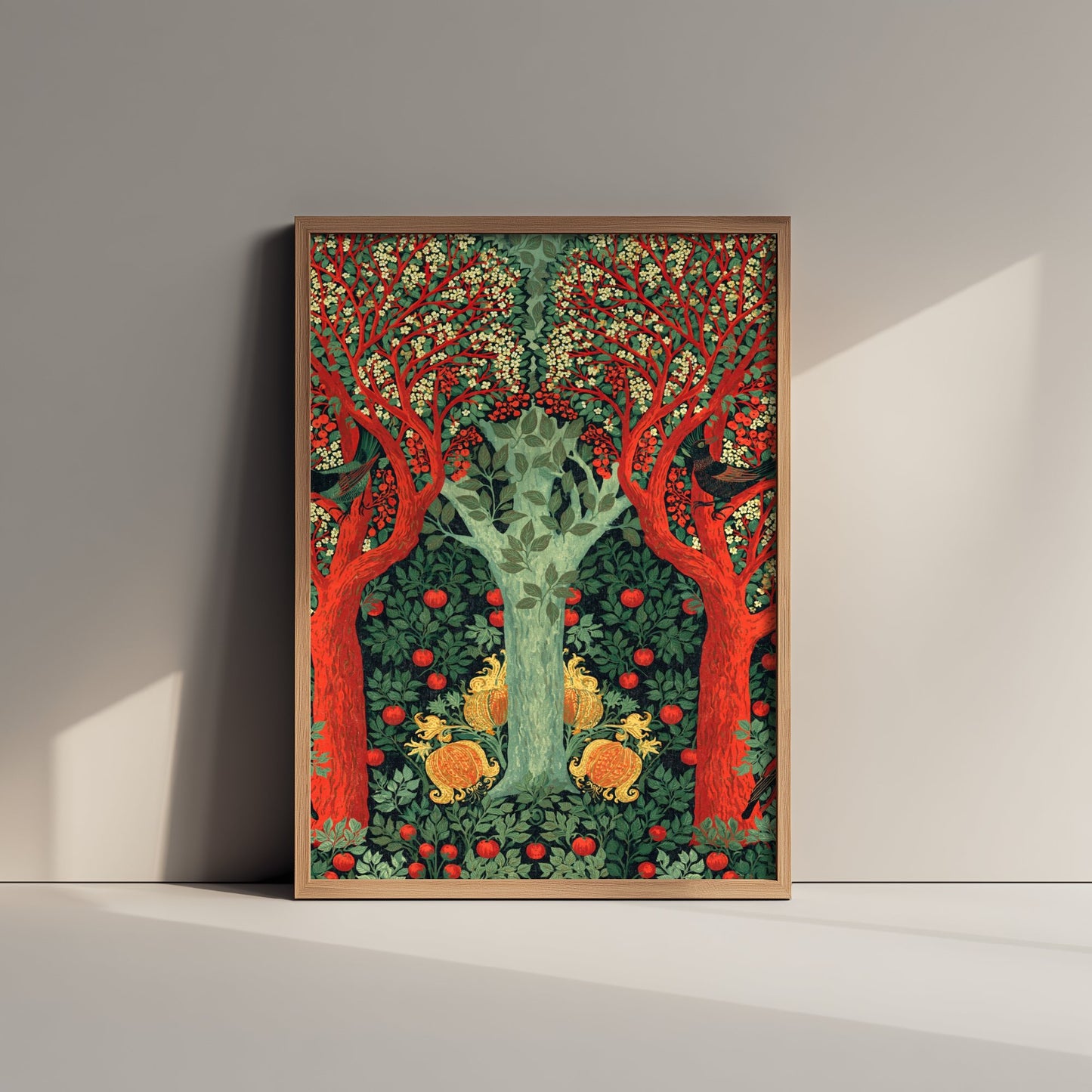 Green Woodland Birds Tapestry Art Print - Scottish Book of the Woodlands Poster - Arts Crafts Illustration V4 3/3