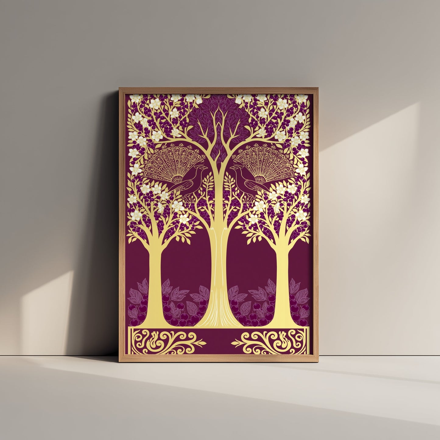 Scottish Woodland Peacock Art Print - Folk Nature Poster - Decorative Illustration - Dining Room Wall Art V5 1/3