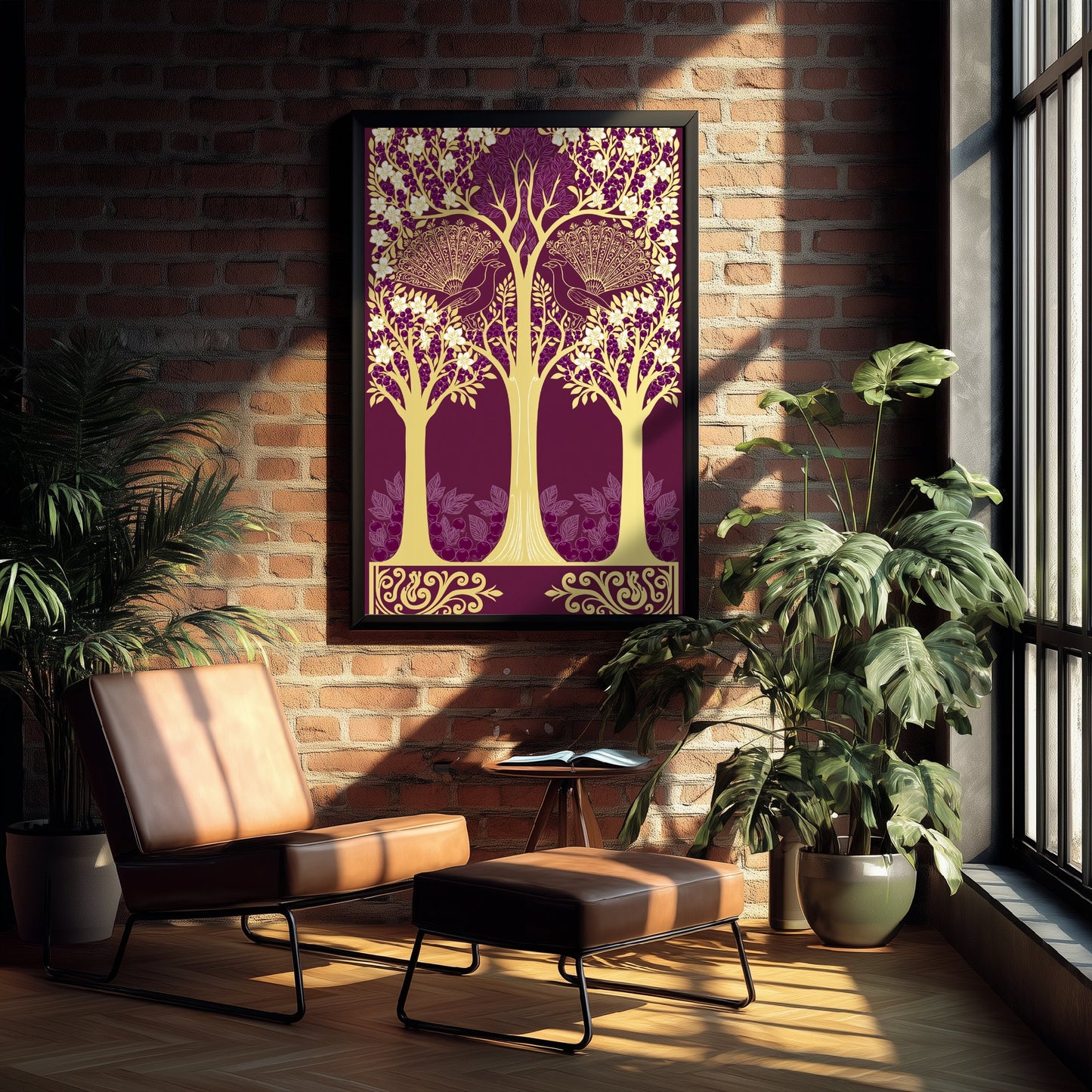 Scottish Woodland Peacock Art Print - Folk Nature Poster - Decorative Illustration - Dining Room Wall Art V5 1/3