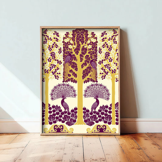 Scottish Woodland Peacock Art Print - Folk Nature Poster - Decorative Illustration - Nursery Wall Art V5 2/3