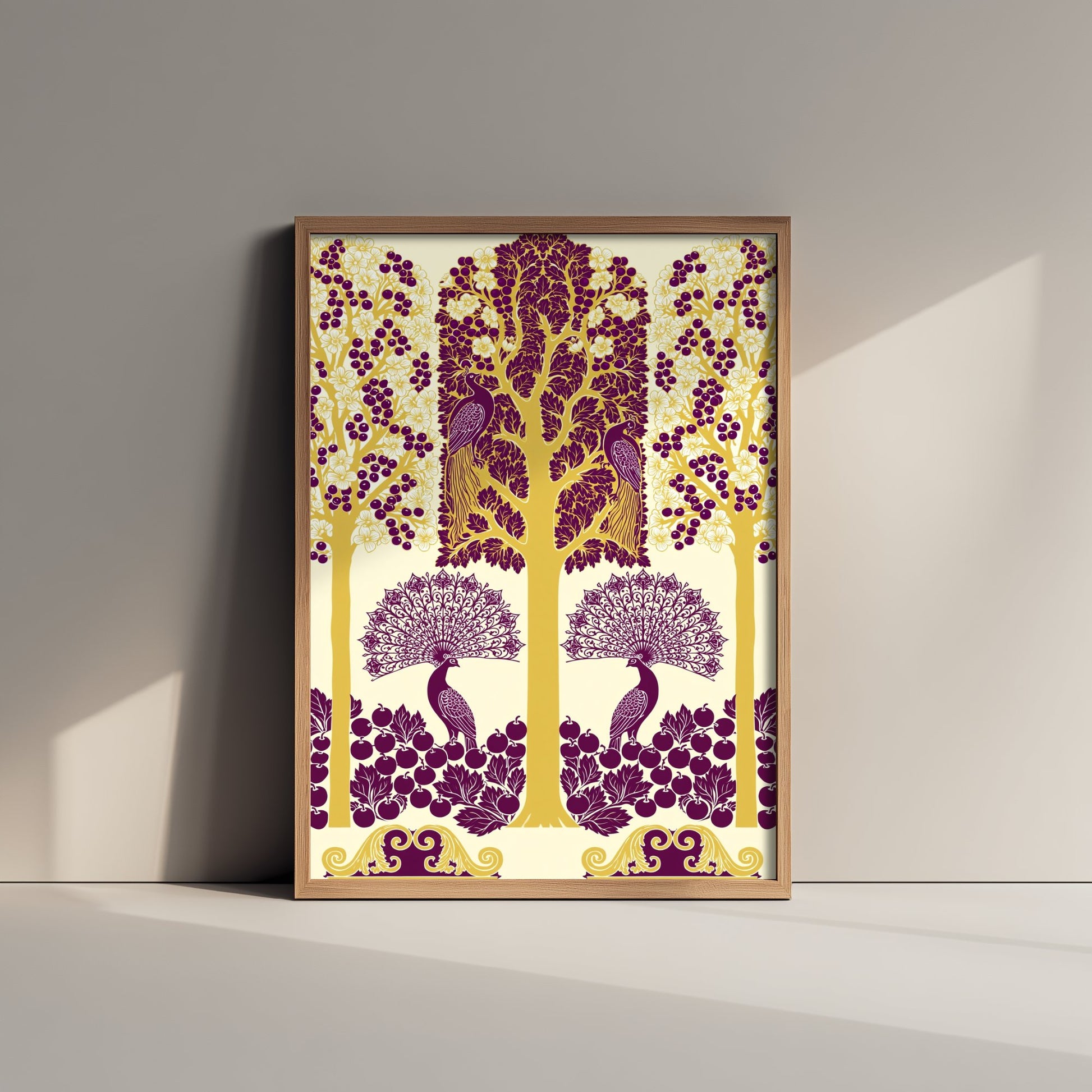 Scottish Woodland Peacock Art Print - Folk Nature Poster - Decorative Illustration - Nursery Wall Art V5 2/3