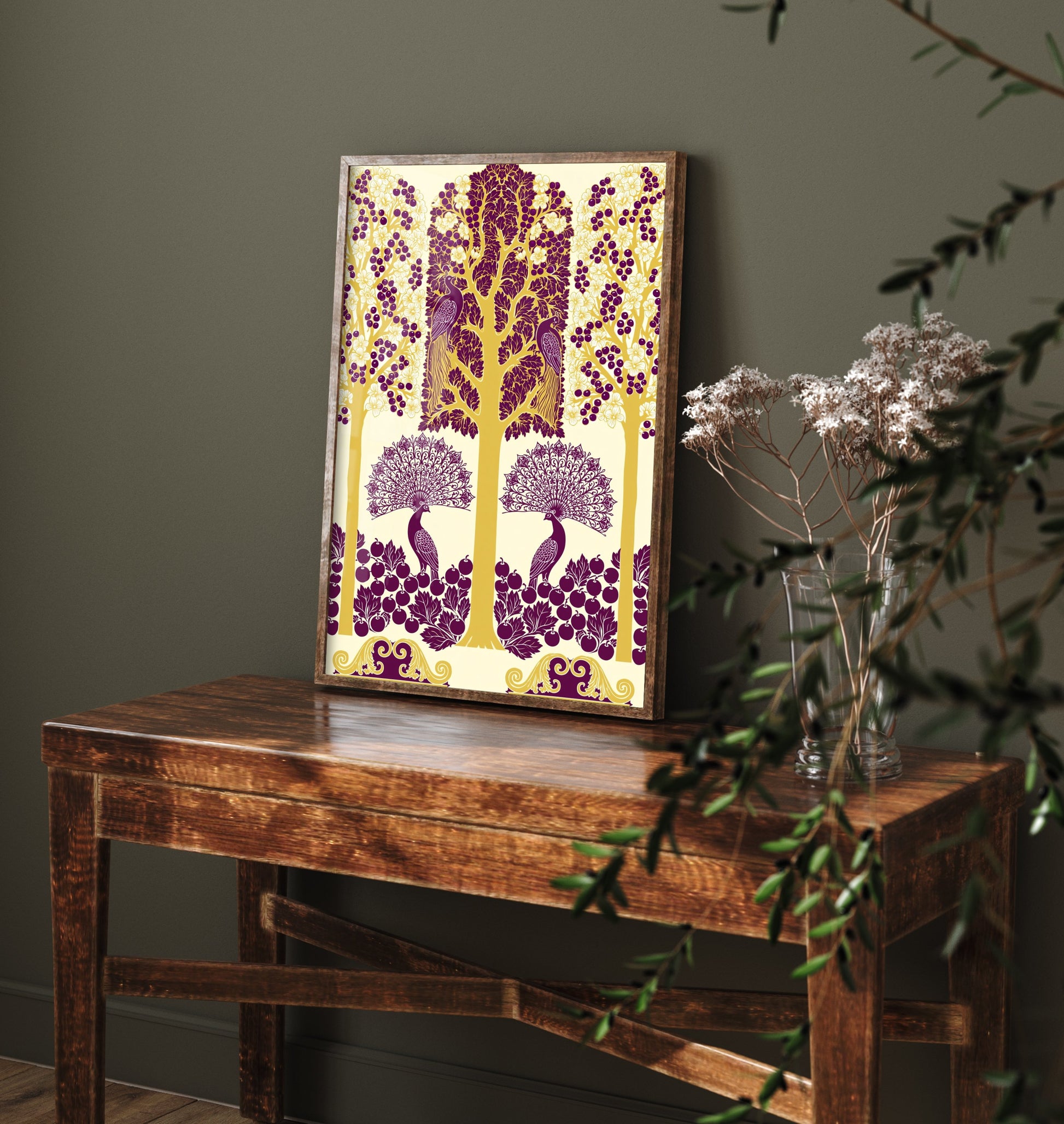 Scottish Woodland Peacock Art Print - Folk Nature Poster - Decorative Illustration - Nursery Wall Art V5 2/3