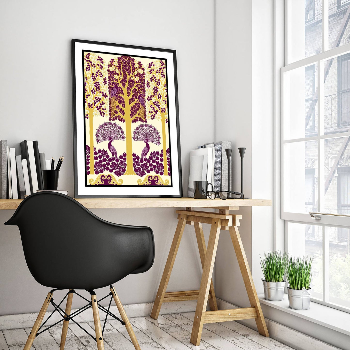 Scottish Woodland Peacock Art Print - Folk Nature Poster - Decorative Illustration - Nursery Wall Art V5 2/3