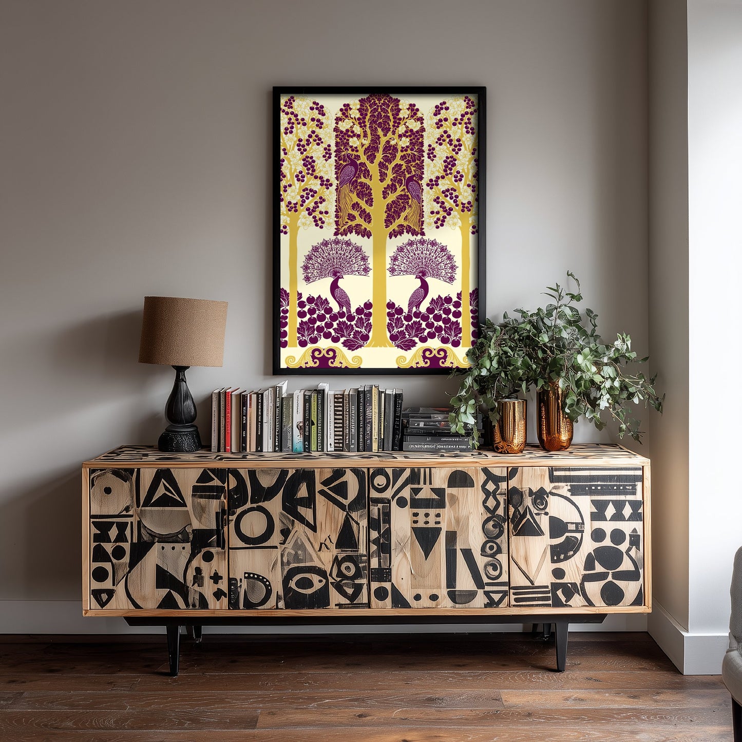 Scottish Woodland Peacock Art Print - Folk Nature Poster - Decorative Illustration - Nursery Wall Art V5 2/3