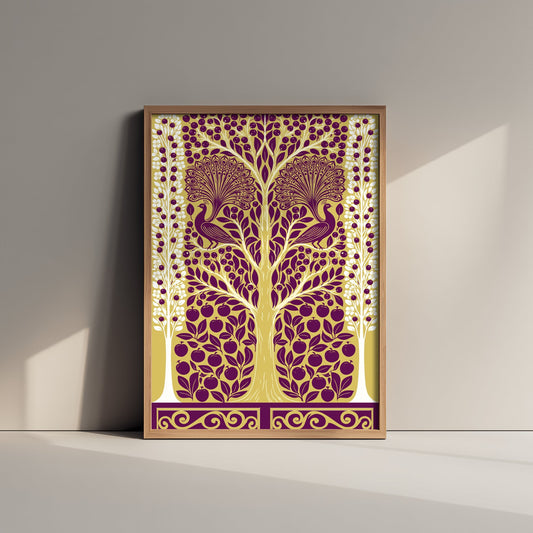 Scottish Woodland Peacock Art Print - Folk Nature Poster - Decorative Illustration - Living Room Wall Art V5 3/3