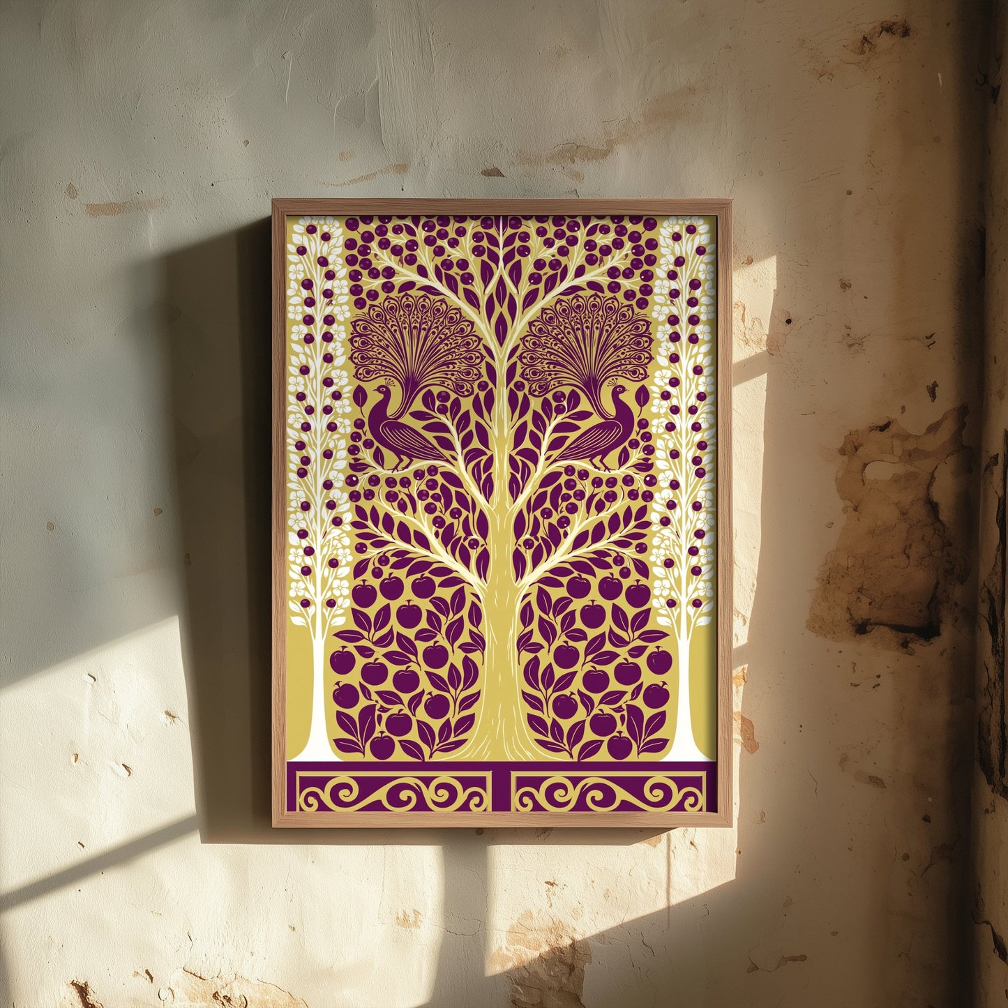 Scottish Woodland Peacock Art Print - Folk Nature Poster - Decorative Illustration - Living Room Wall Art V5 3/3