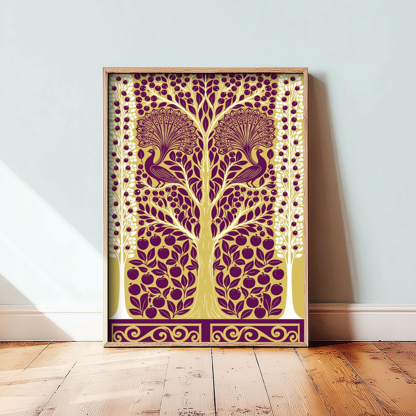 Scottish Woodland Peacock Art Print - Folk Nature Poster - Decorative Illustration - Living Room Wall Art V5 3/3