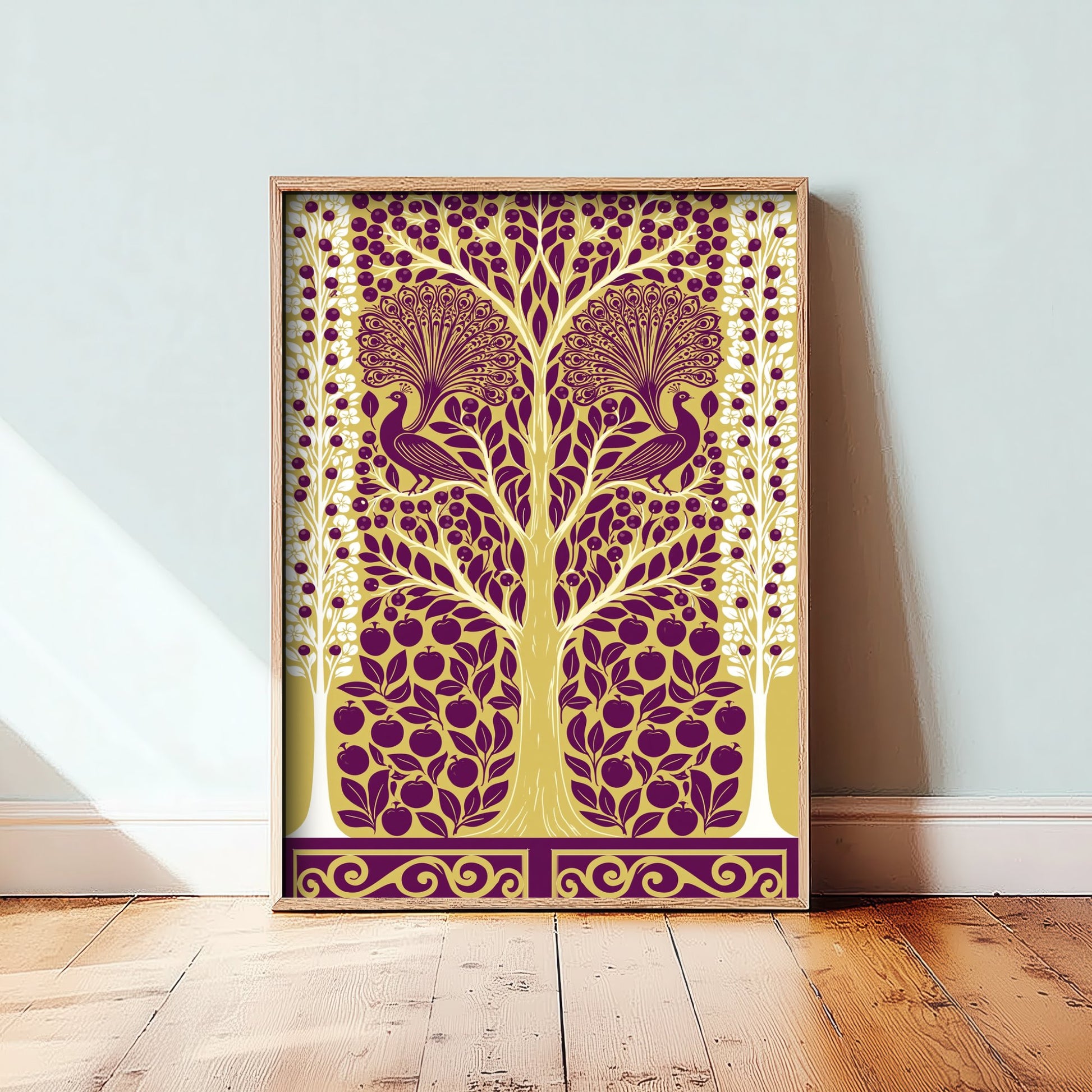 Scottish Woodland Peacock Art Print - Folk Nature Poster - Decorative Illustration - Living Room Wall Art V5 3/3