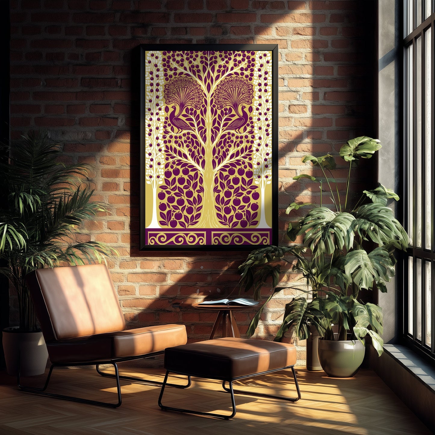 Scottish Woodland Peacock Art Print - Folk Nature Poster - Decorative Illustration - Living Room Wall Art V5 3/3