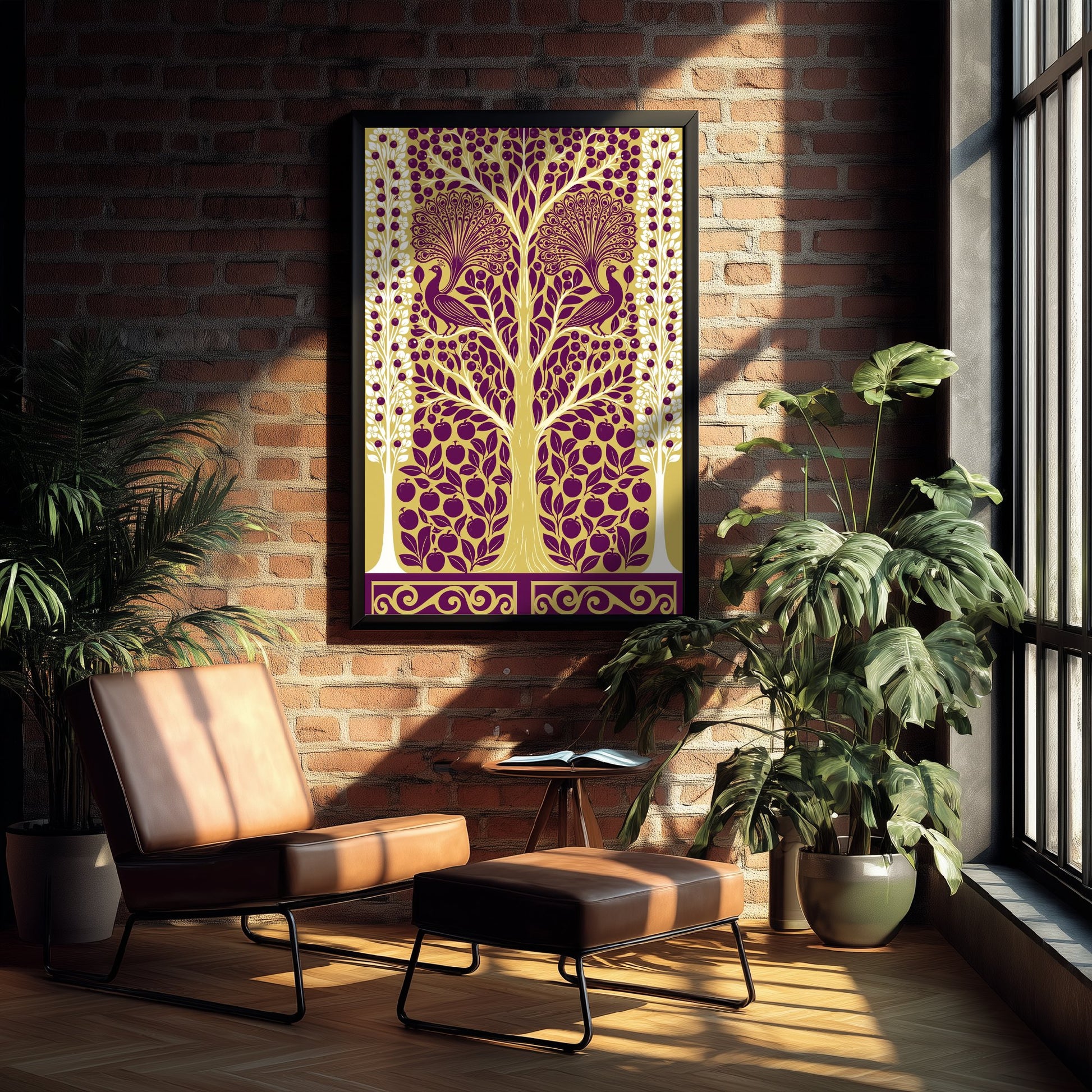 Scottish Woodland Peacock Art Print - Folk Nature Poster - Decorative Illustration - Living Room Wall Art V5 3/3