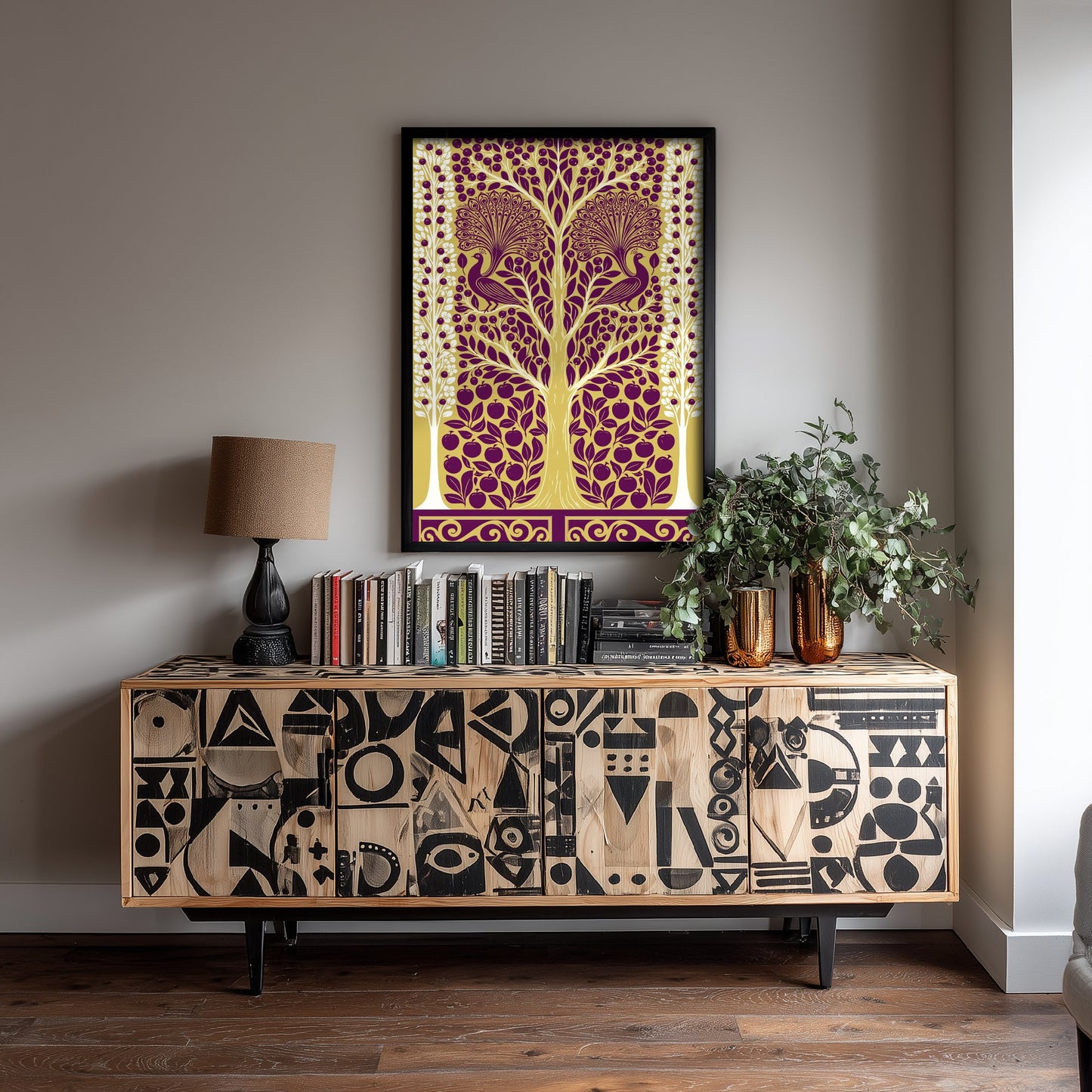 Scottish Woodland Peacock Art Print - Folk Nature Poster - Decorative Illustration - Living Room Wall Art V5 3/3