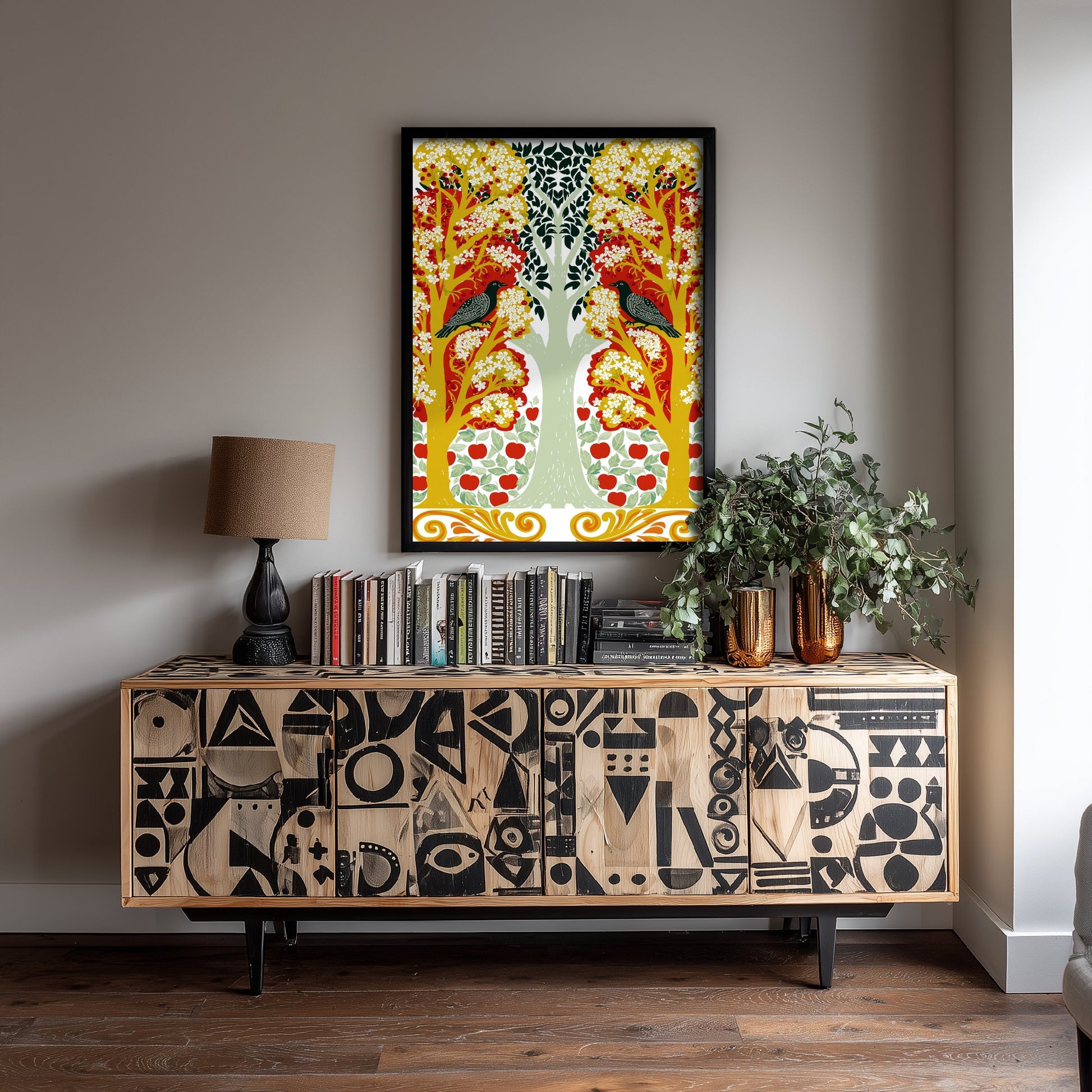 Scottish Woodland Starling Art Print - Folk Nature Poster - Decorative Illustration - Bedroom Wall Art V6 1/3