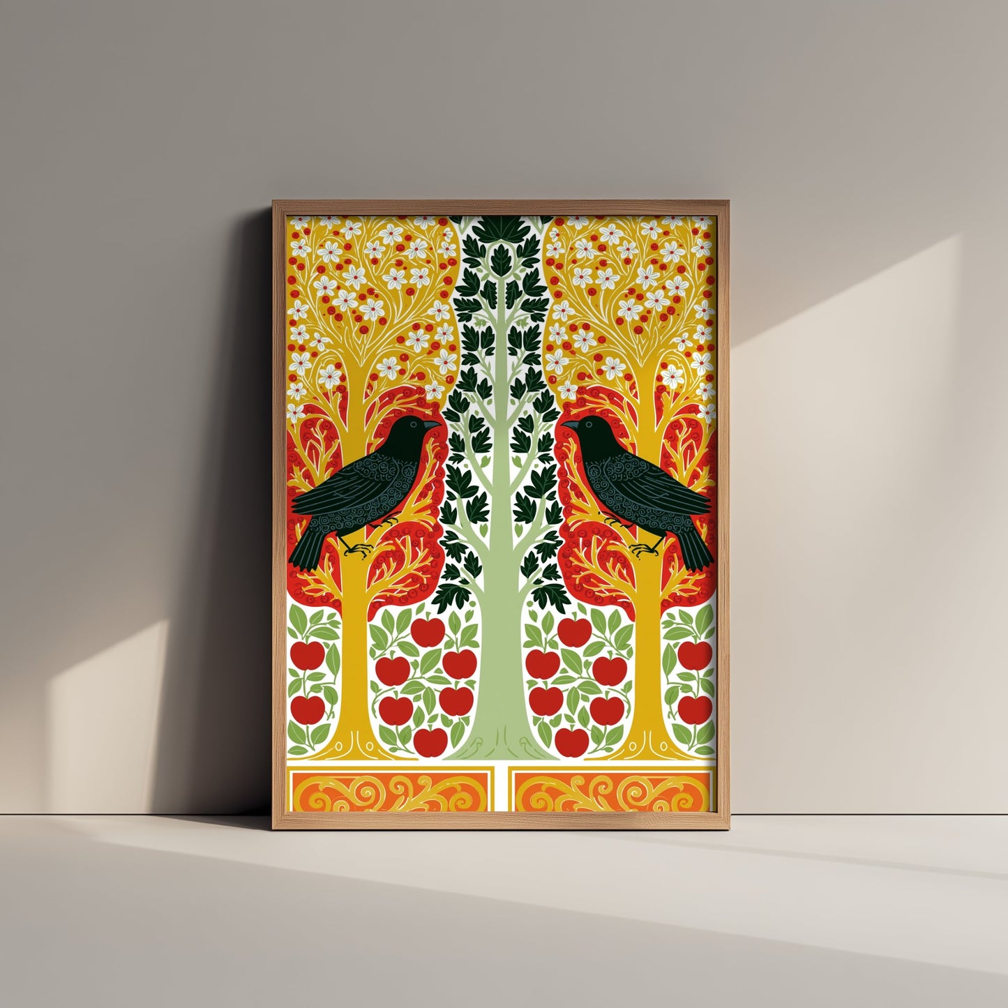 Scottish Woodland Crow Art Print - Folk Nature Poster - Decorative Illustration - Hallway Wall Art V6 2/3