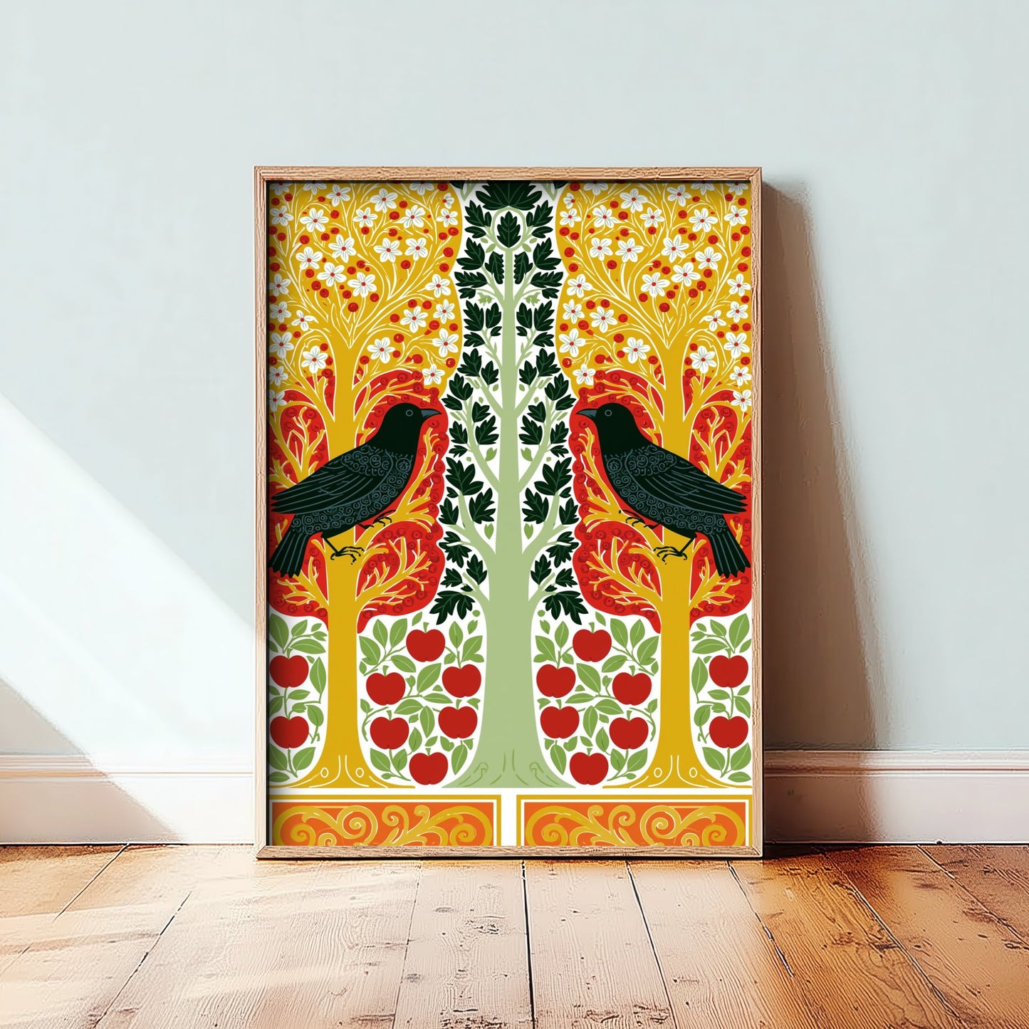 Scottish Woodland Crow Art Print - Folk Nature Poster - Decorative Illustration - Hallway Wall Art V6 2/3