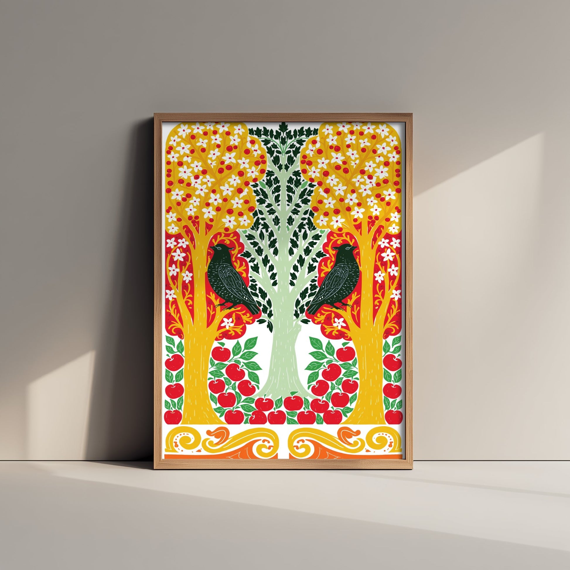 Scottish Woodland Starling Art Print - Folk Nature Poster - Decorative Illustration - Study Wall Art V6 3/3