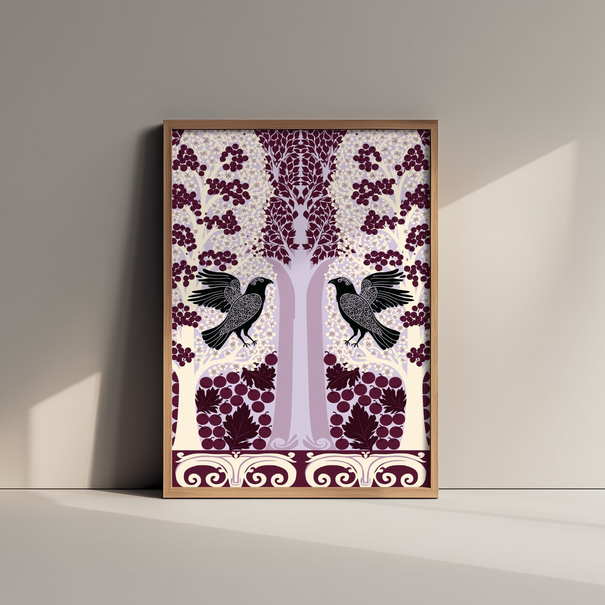 Scottish Woodland Raven Art Print - Folk Nature Poster - Decorative Illustration - Dining Room Wall Art V7 1/3