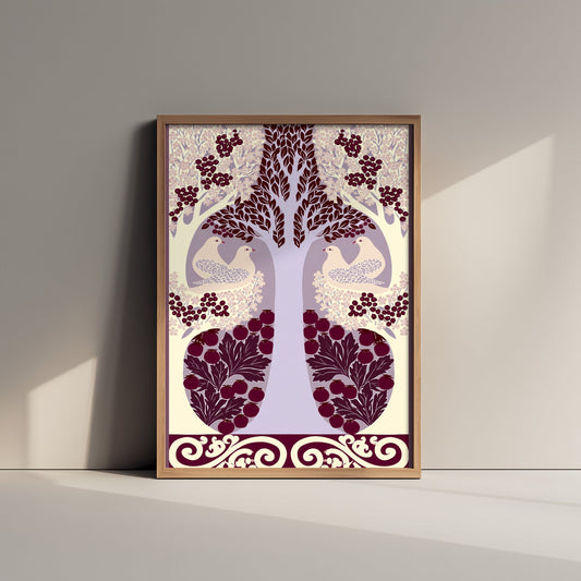 Scottish Woodland Dove Art Print - Folk Nature Poster - Decorative Illustration - Living Room Wall Art V7 3/3