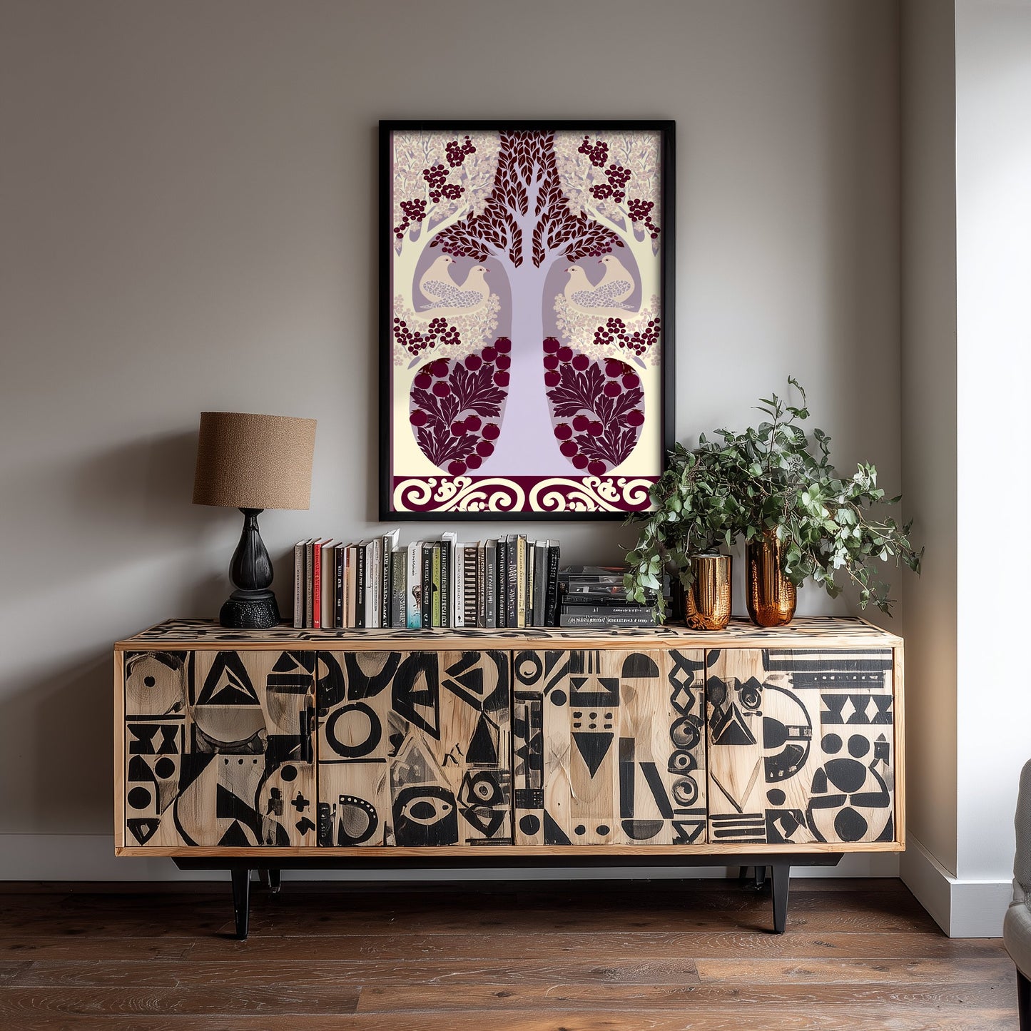 Scottish Woodland Dove Art Print - Folk Nature Poster - Decorative Illustration - Living Room Wall Art V7 3/3