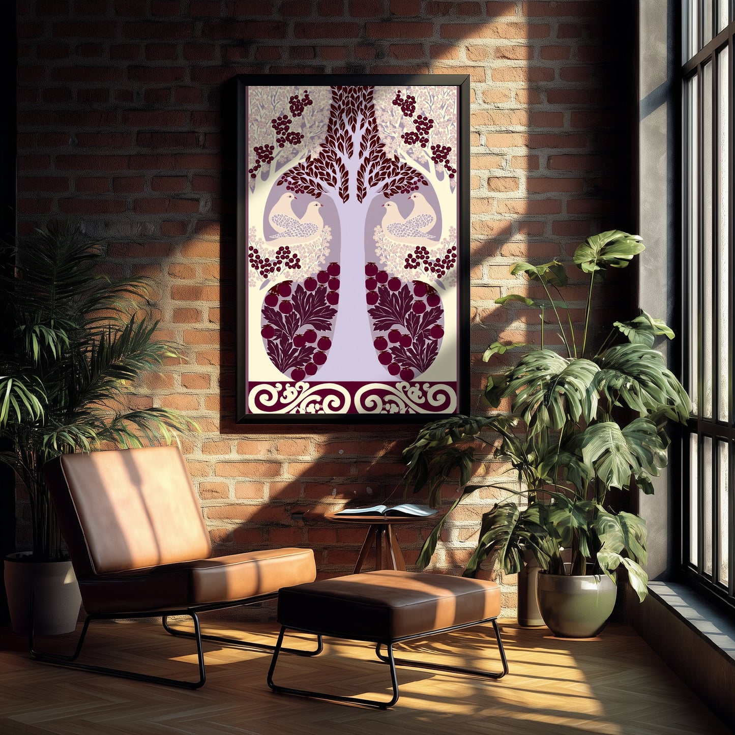 Scottish Woodland Dove Art Print - Folk Nature Poster - Decorative Illustration - Living Room Wall Art V7 3/3