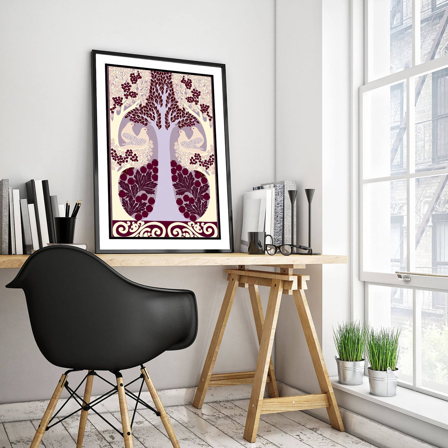 Scottish Woodland Dove Art Print - Folk Nature Poster - Decorative Illustration - Living Room Wall Art V7 3/3