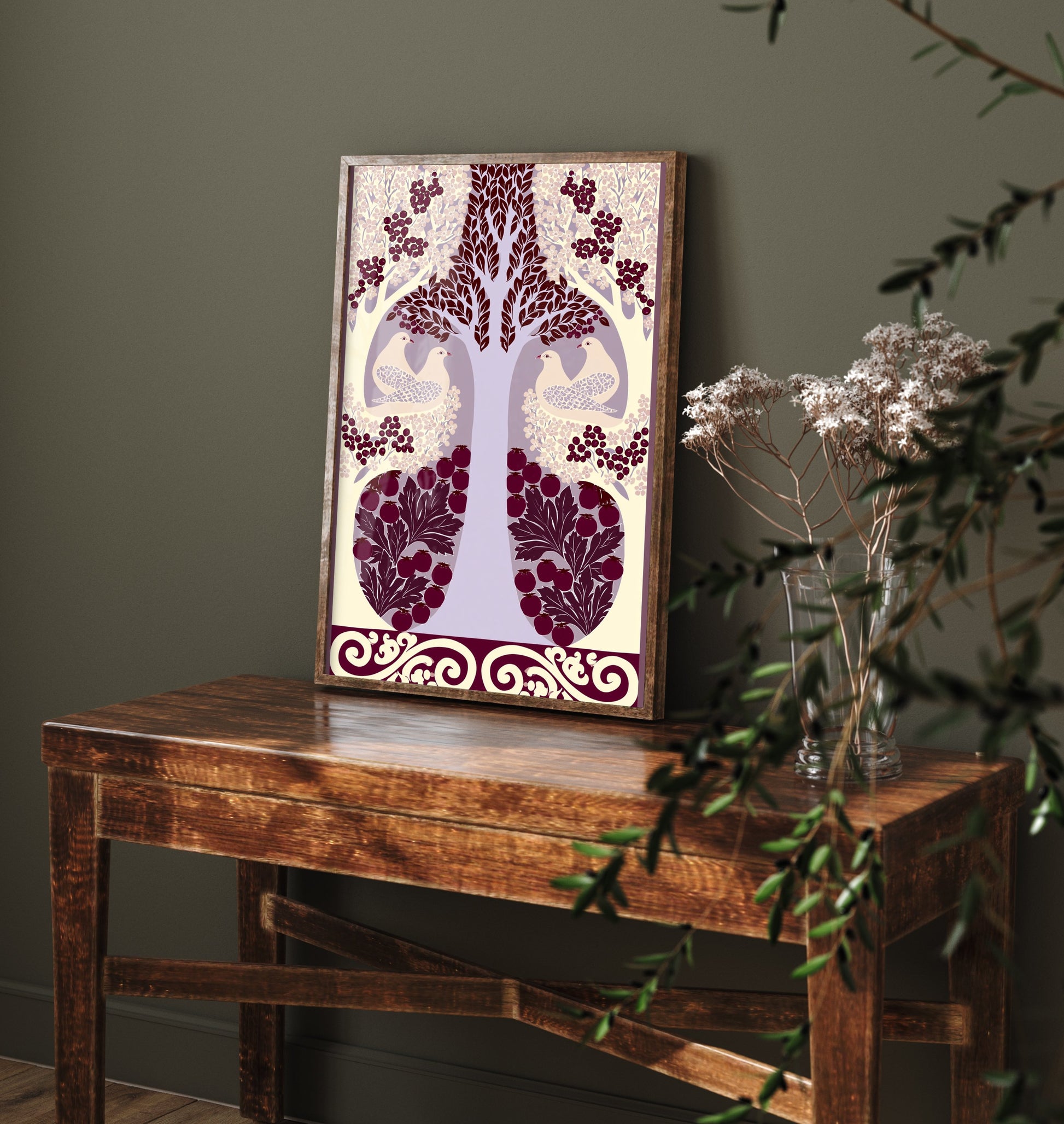 Scottish Woodland Dove Art Print - Folk Nature Poster - Decorative Illustration - Living Room Wall Art V7 3/3