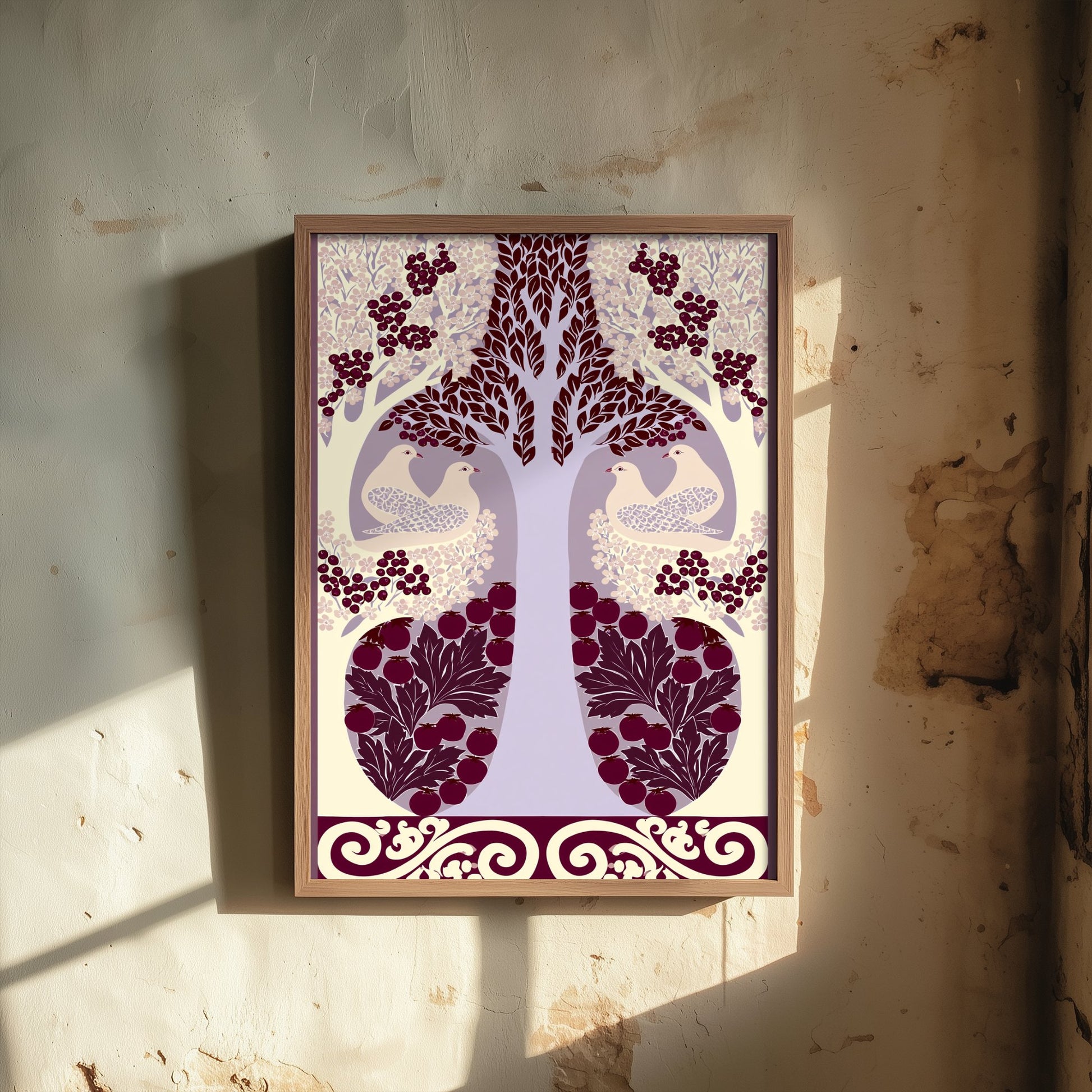 Scottish Woodland Dove Art Print - Folk Nature Poster - Decorative Illustration - Living Room Wall Art V7 3/3
