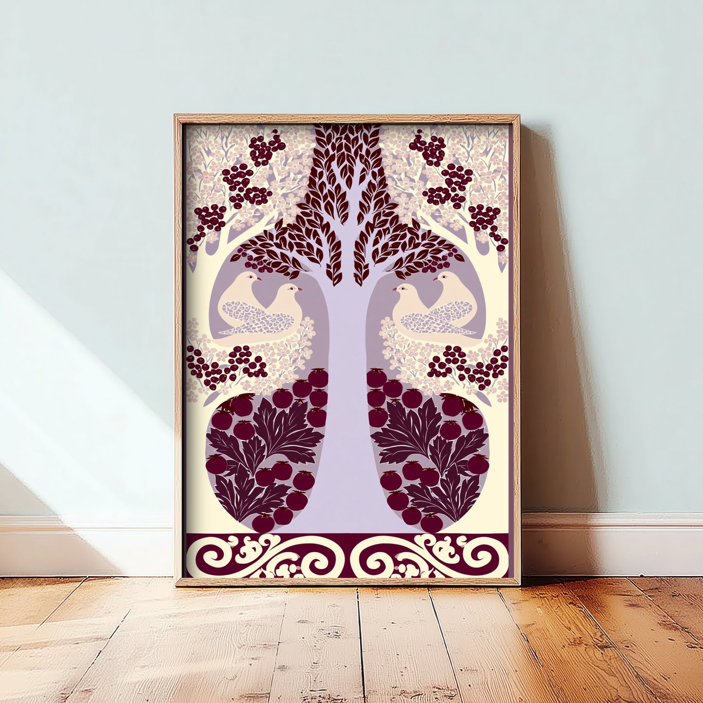 Scottish Woodland Dove Art Print - Folk Nature Poster - Decorative Illustration - Living Room Wall Art V7 3/3