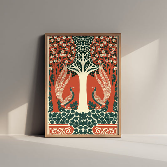 Scottish Woodland Pheasant Art Print - Folk Nature Poster - Decorative Illustration - Bedroom Wall Art V8 1/3