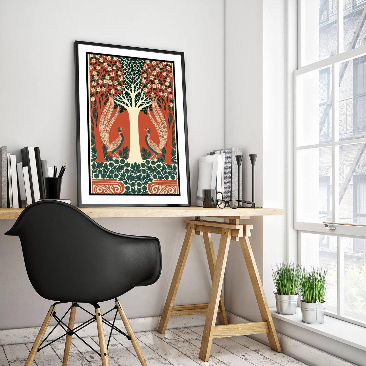 Scottish Woodland Pheasant Art Print - Folk Nature Poster - Decorative Illustration - Bedroom Wall Art V8 1/3