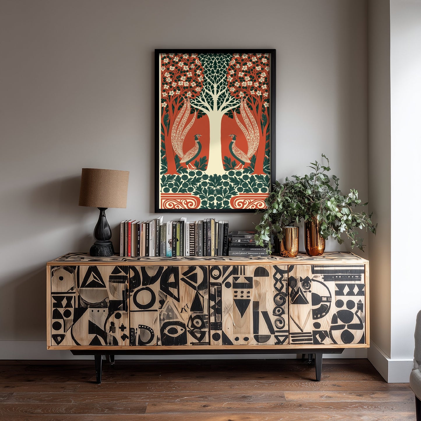 Scottish Woodland Pheasant Art Print - Folk Nature Poster - Decorative Illustration - Bedroom Wall Art V8 1/3