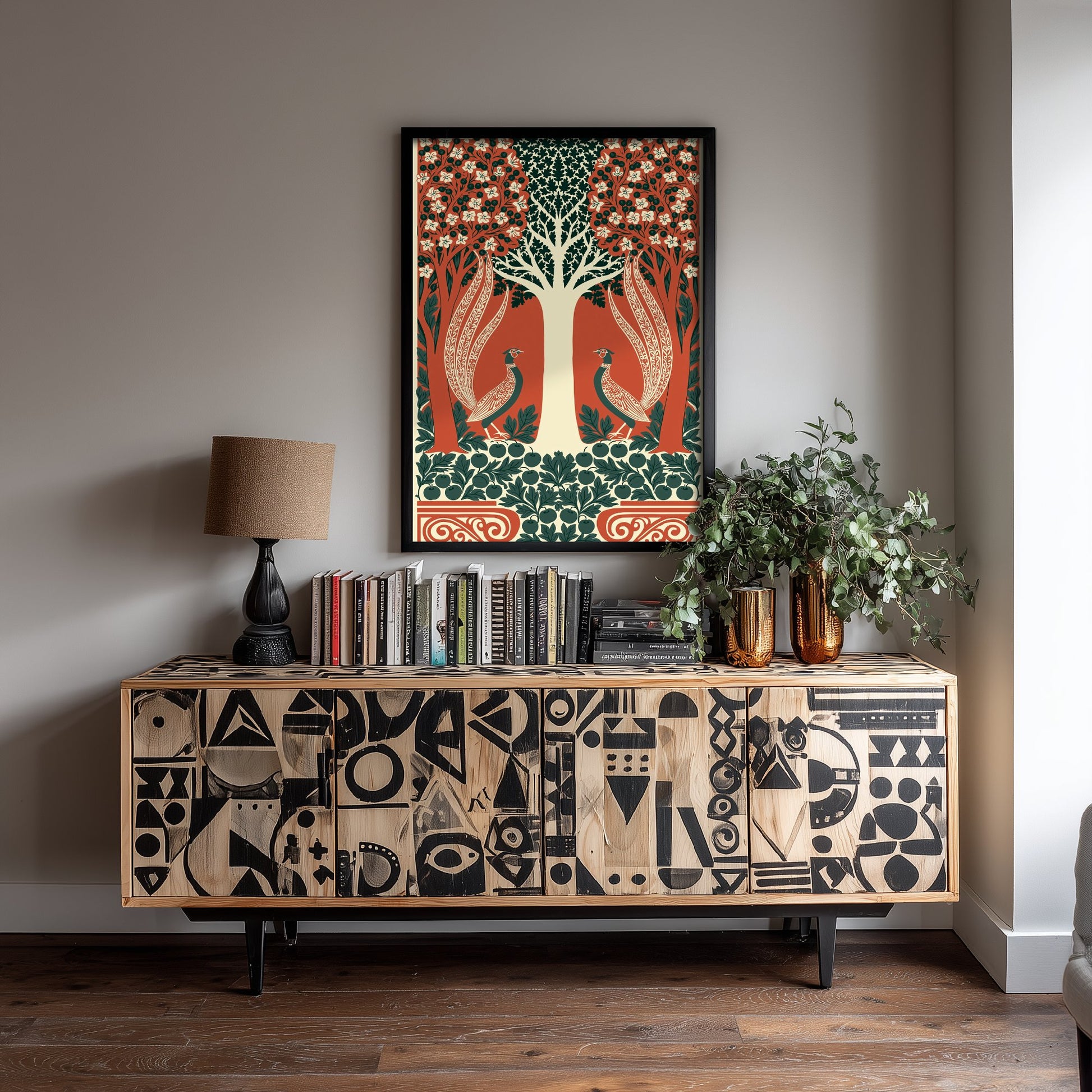 Scottish Woodland Pheasant Art Print - Folk Nature Poster - Decorative Illustration - Bedroom Wall Art V8 1/3
