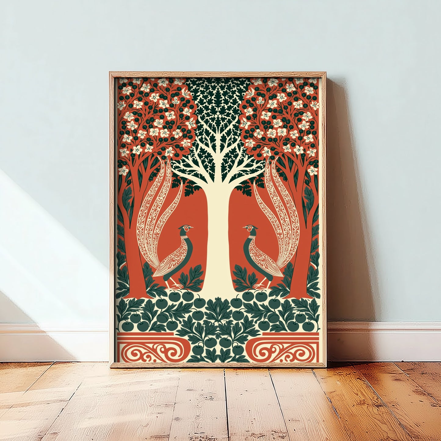 Scottish Woodland Pheasant Art Print - Folk Nature Poster - Decorative Illustration - Bedroom Wall Art V8 1/3