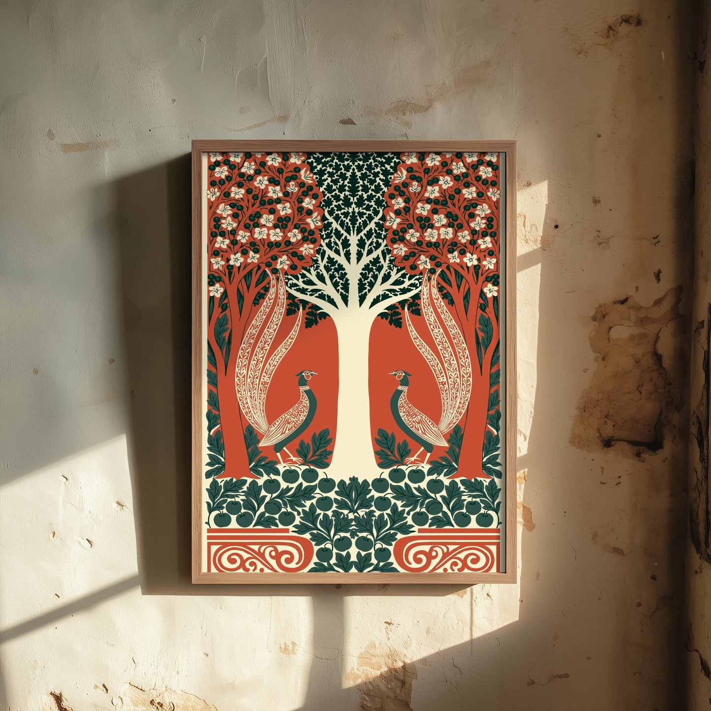 Scottish Woodland Pheasant Art Print - Folk Nature Poster - Decorative Illustration - Bedroom Wall Art V8 1/3