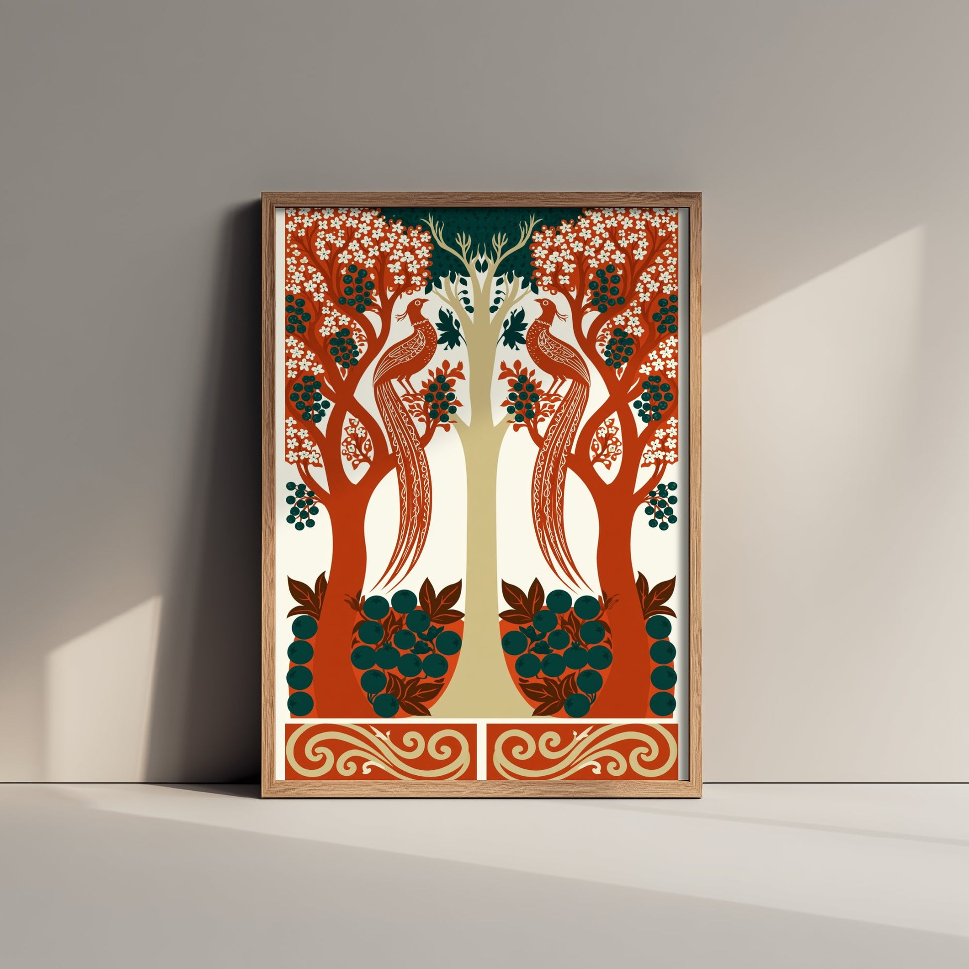 Scottish Woodland Pheasant Art Print - Folk Nature Poster - Decorative Illustration - Hallway Wall Art V8 2/3