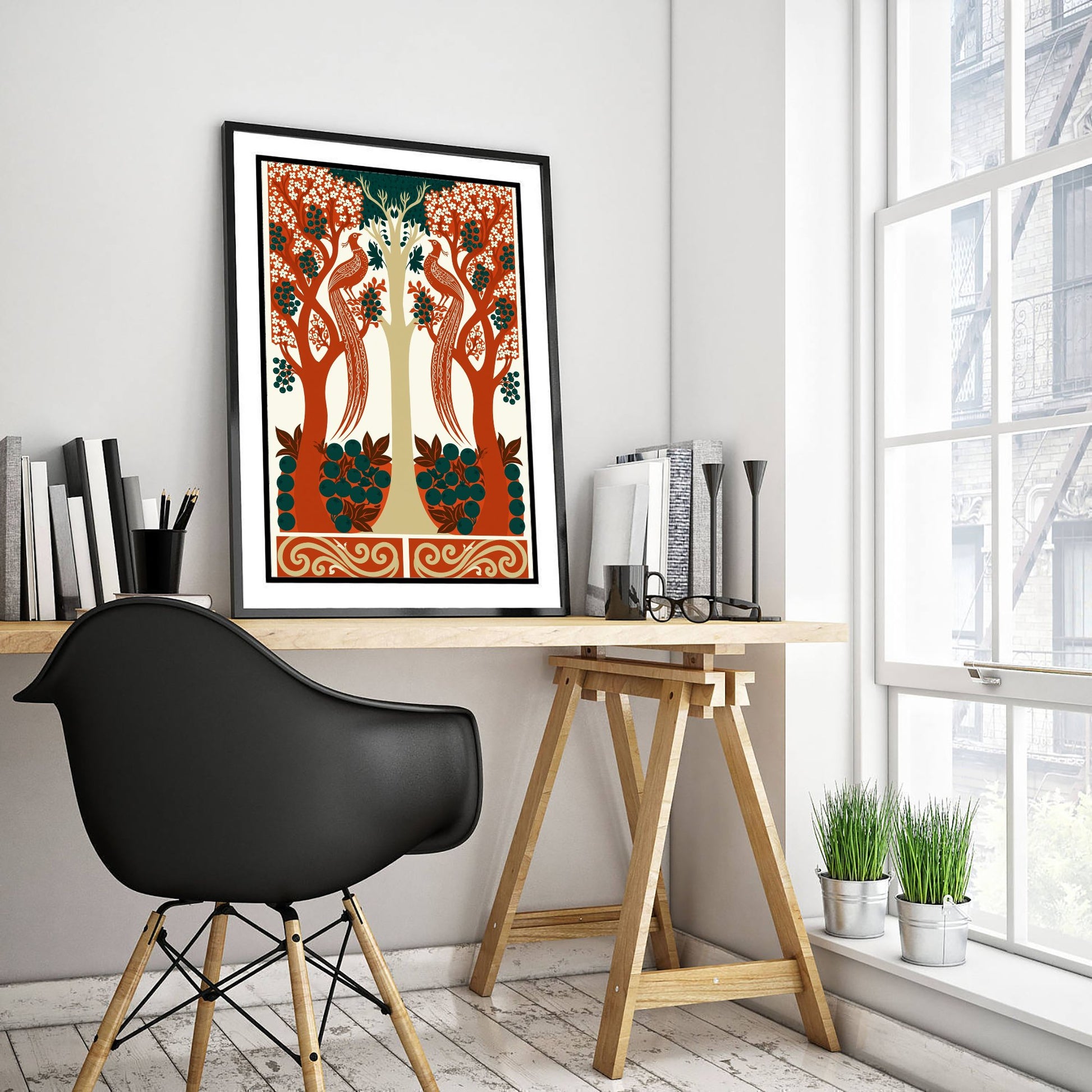 Scottish Woodland Pheasant Art Print - Folk Nature Poster - Decorative Illustration - Hallway Wall Art V8 2/3