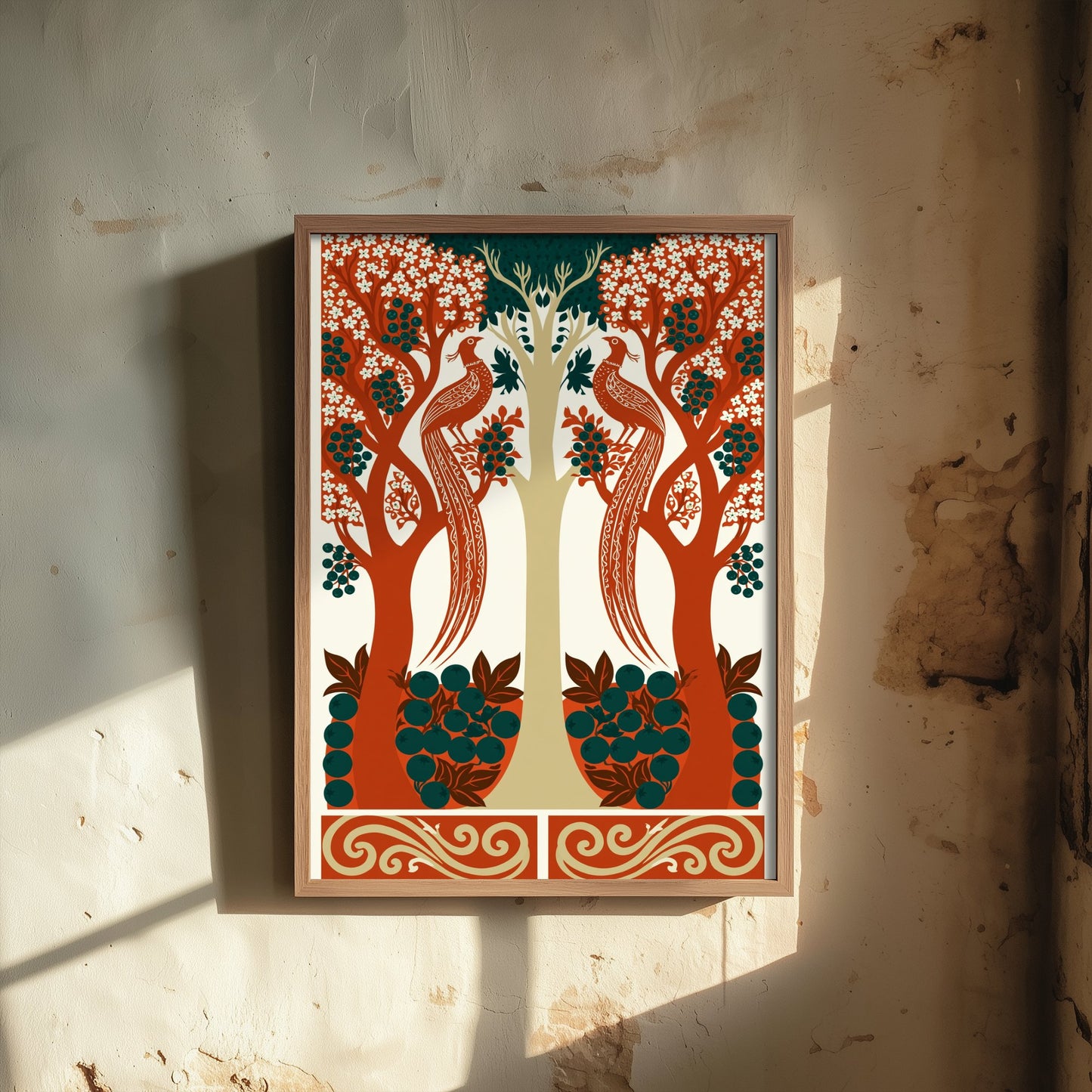 Scottish Woodland Pheasant Art Print - Folk Nature Poster - Decorative Illustration - Hallway Wall Art V8 2/3
