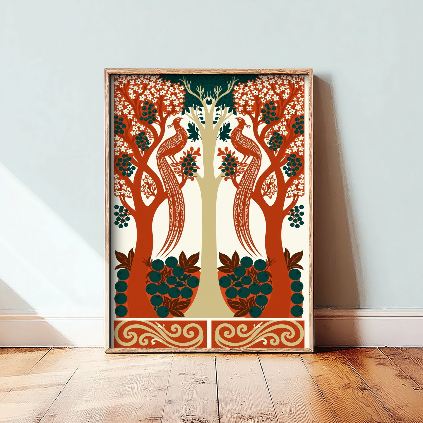 Scottish Woodland Pheasant Art Print - Folk Nature Poster - Decorative Illustration - Hallway Wall Art V8 2/3