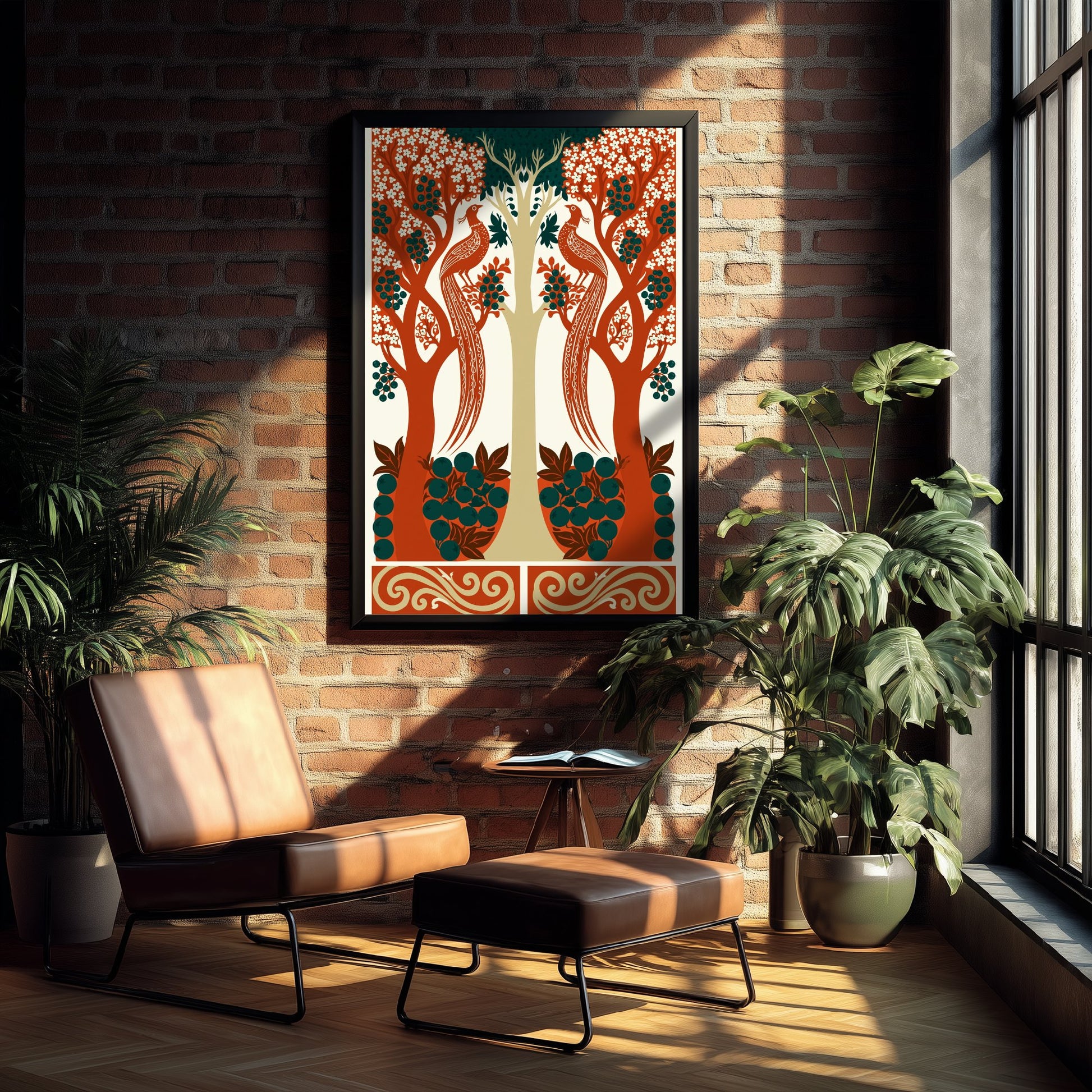 Scottish Woodland Pheasant Art Print - Folk Nature Poster - Decorative Illustration - Hallway Wall Art V8 2/3