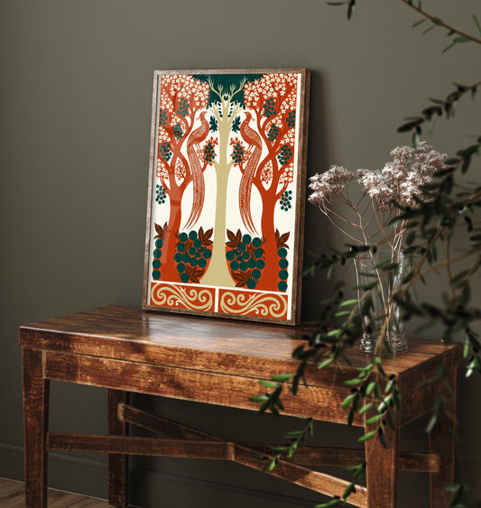 Scottish Woodland Pheasant Art Print - Folk Nature Poster - Decorative Illustration - Hallway Wall Art V8 2/3