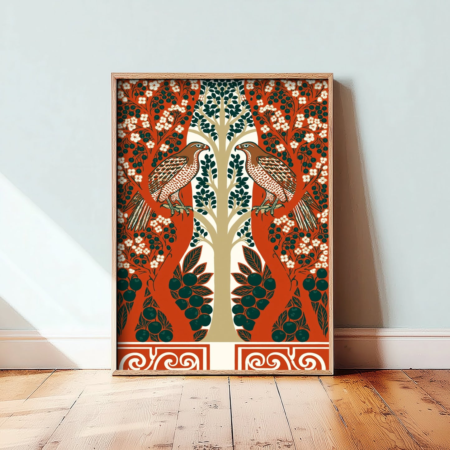 Scottish Woodland Falcon Art Print - Folk Nature Poster - Decorative Illustration - Study Wall Art V8 3/3