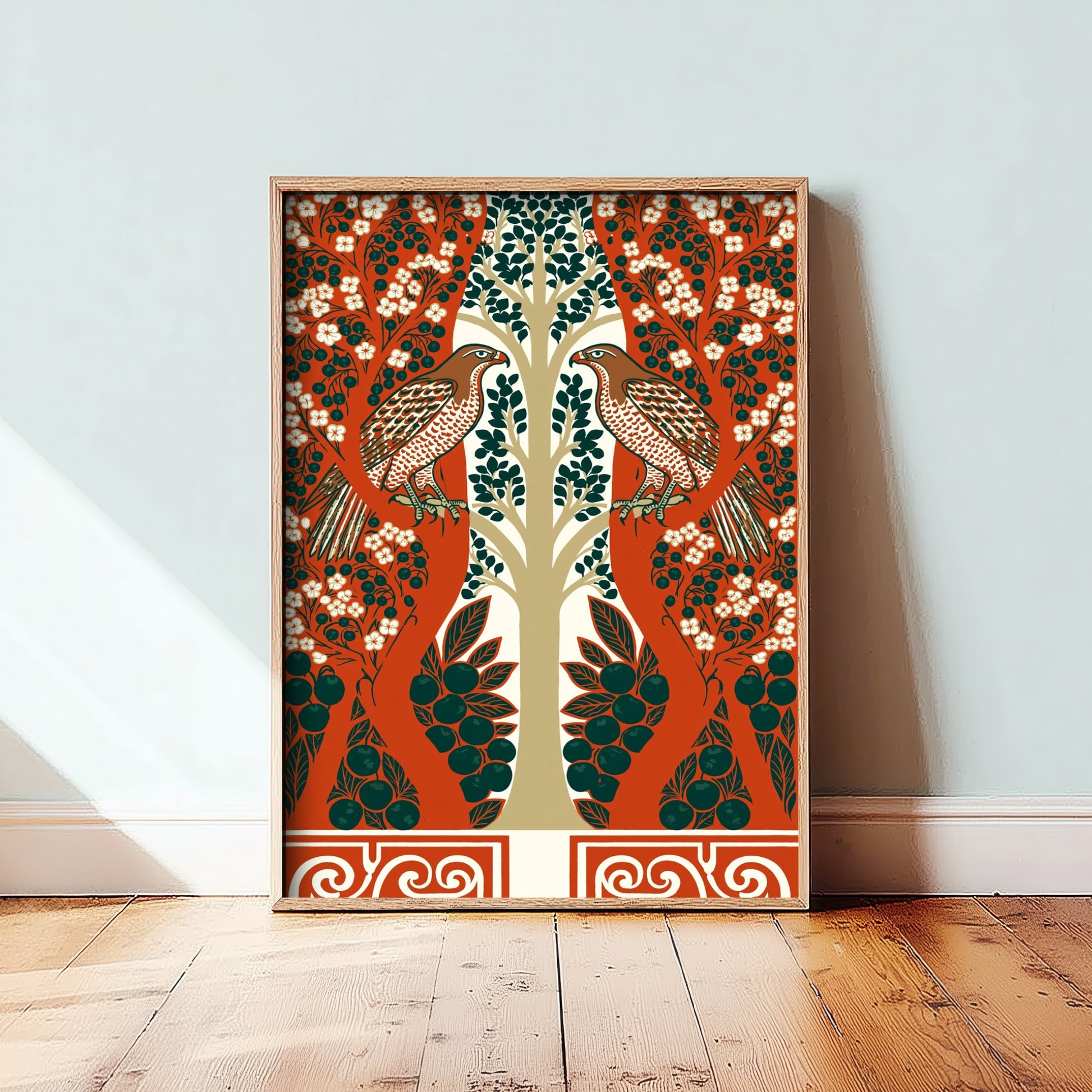 Scottish Woodland Falcon Art Print - Folk Nature Poster - Decorative Illustration - Study Wall Art V8 3/3