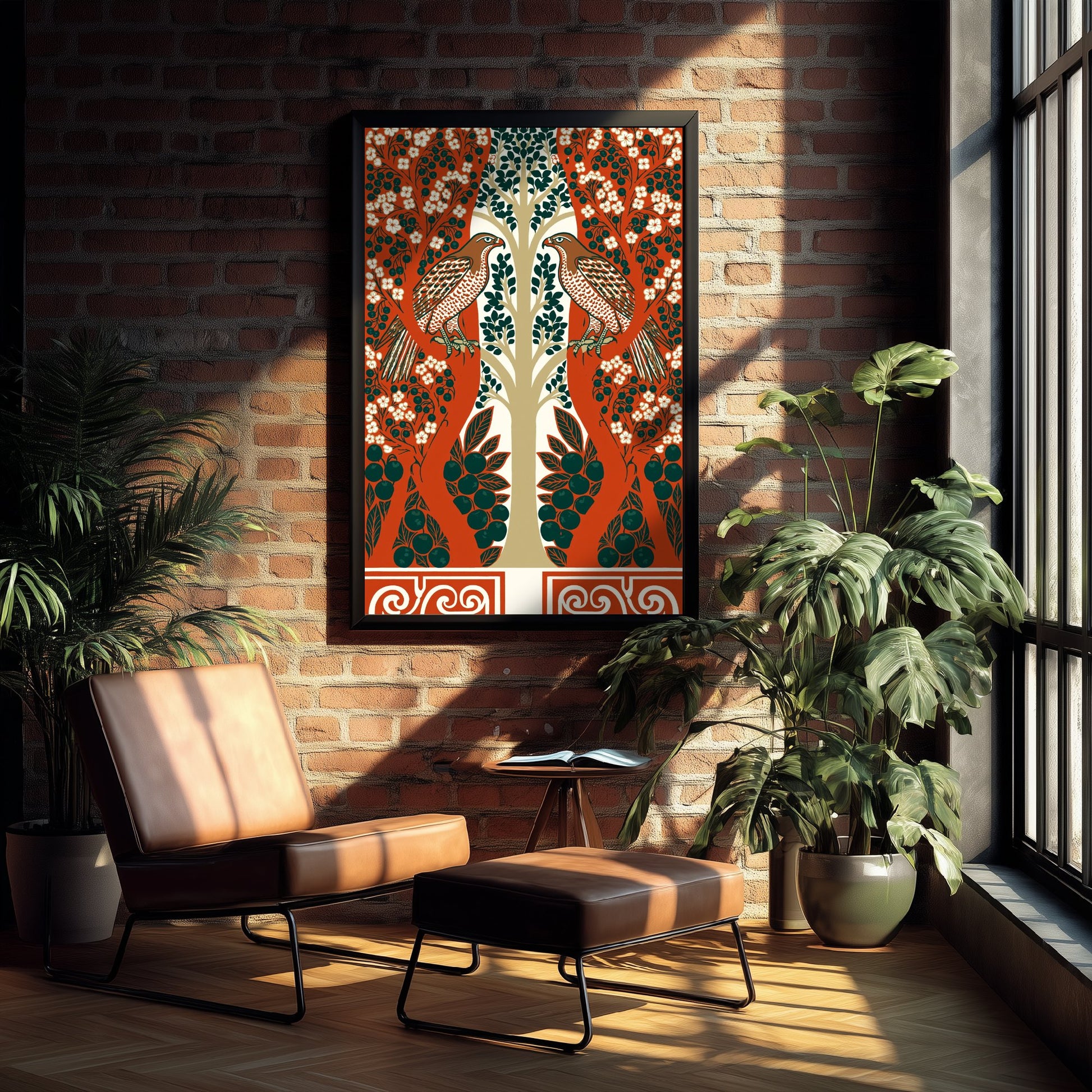 Scottish Woodland Falcon Art Print - Folk Nature Poster - Decorative Illustration - Study Wall Art V8 3/3